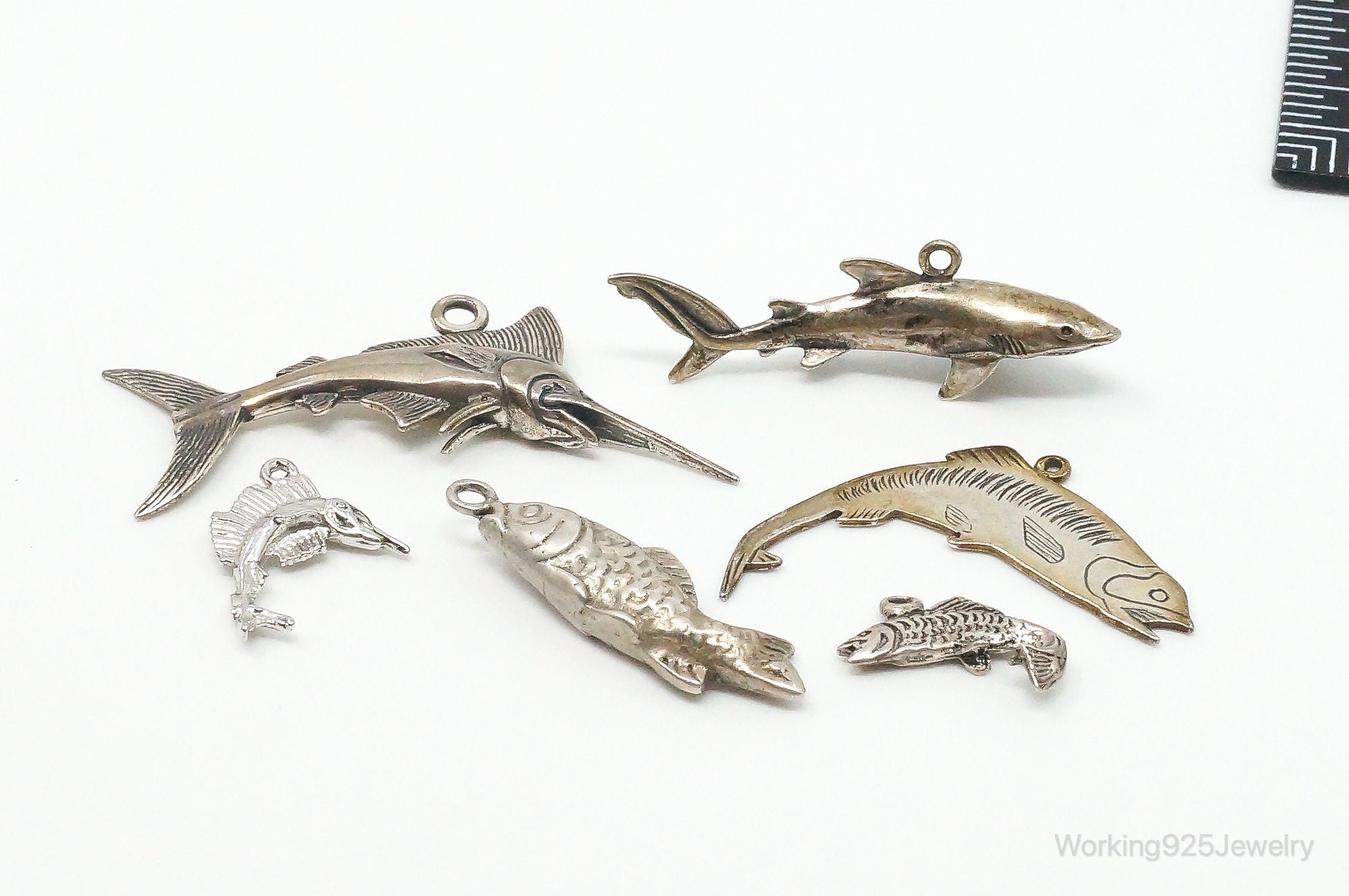 Vintage Antique Ocean Sea Life Sterling Silver Charms Lot