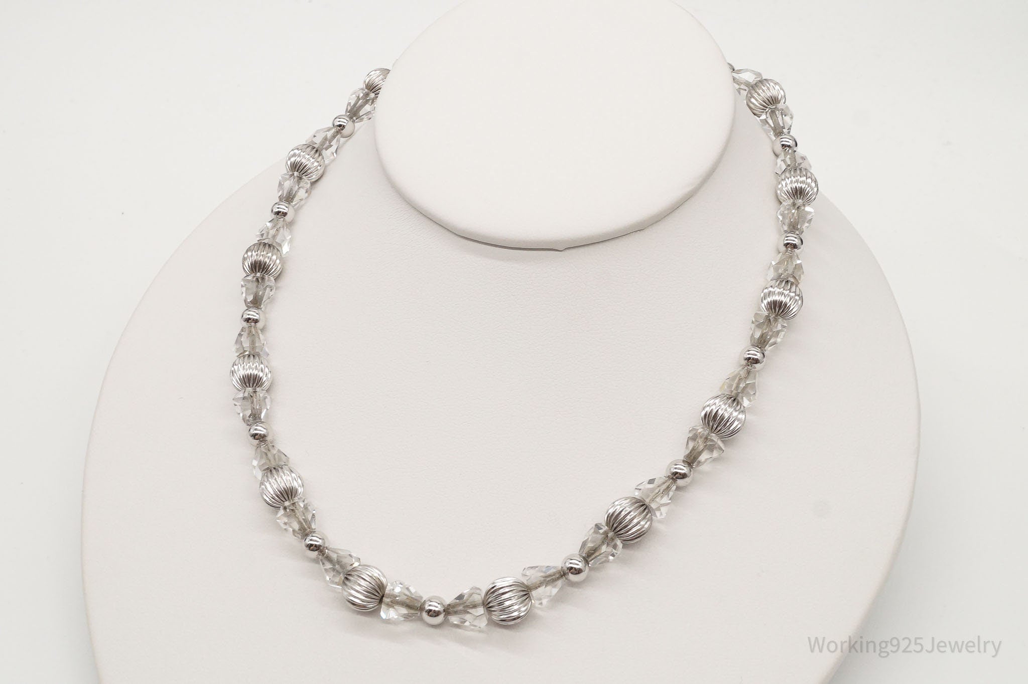 Antique Designer Binder Bros Inc Crystal Art Deco Sterling Silver Necklace 16"