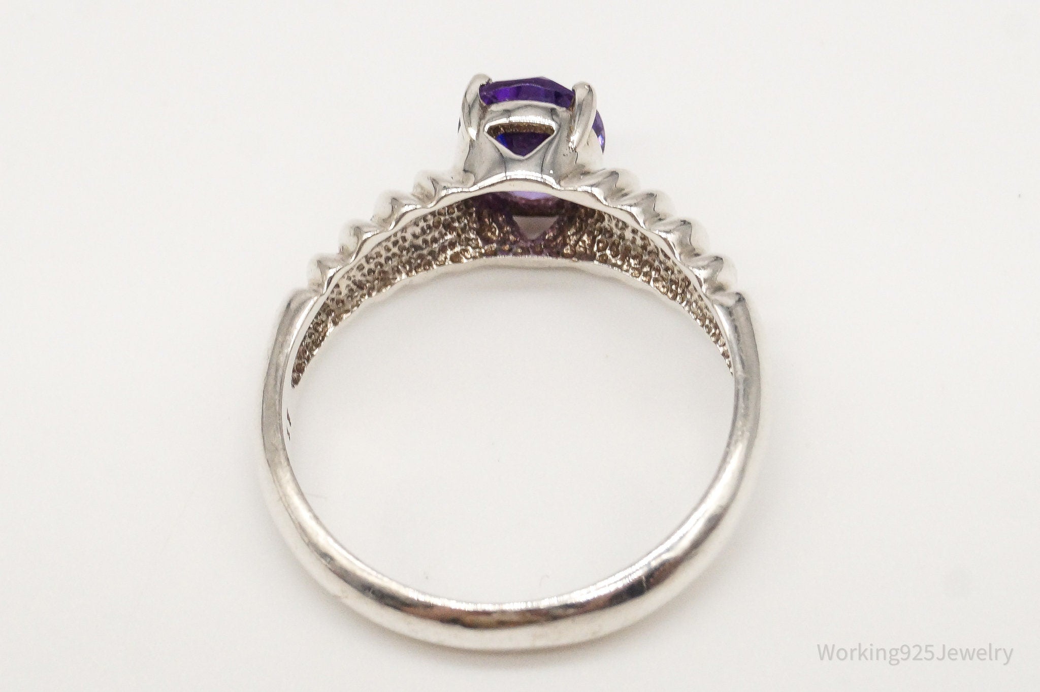 Vintage Amethyst Sterling Silver Ring - Size 10.75