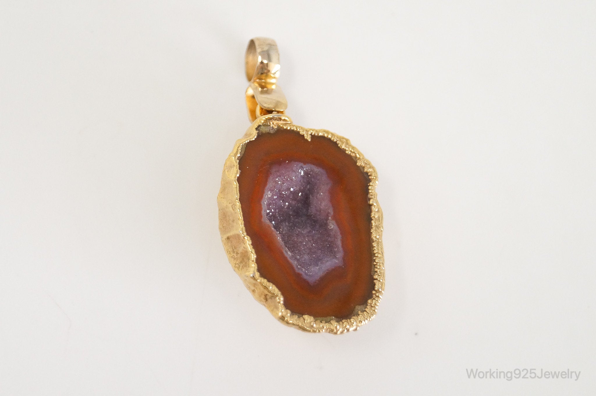 Vintage Druzy Agate Geode Gold Vermeil Sterling Silver Necklace Pendant