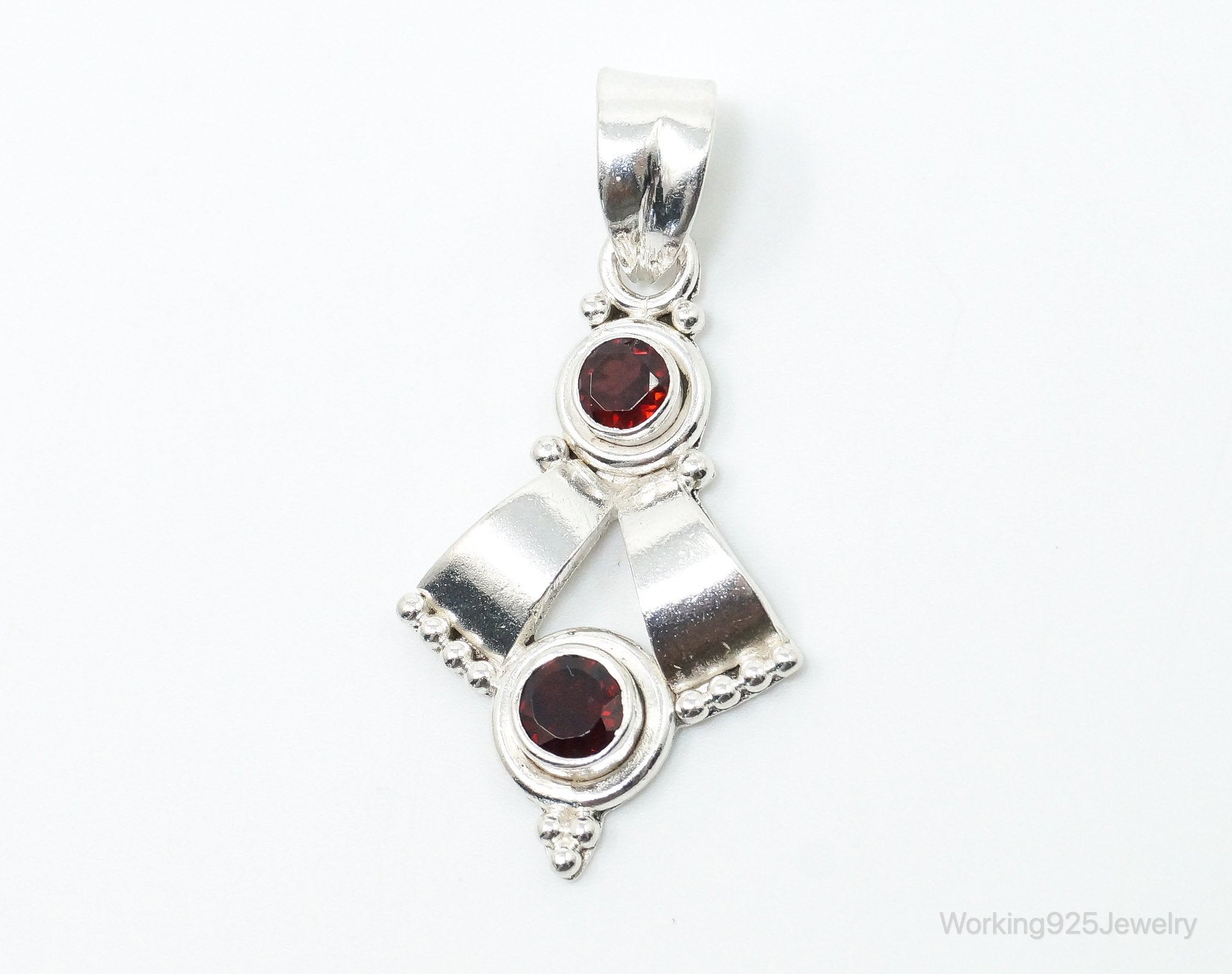 Vintage Garnet Bali Style Sterling Silver Dangle Pendant