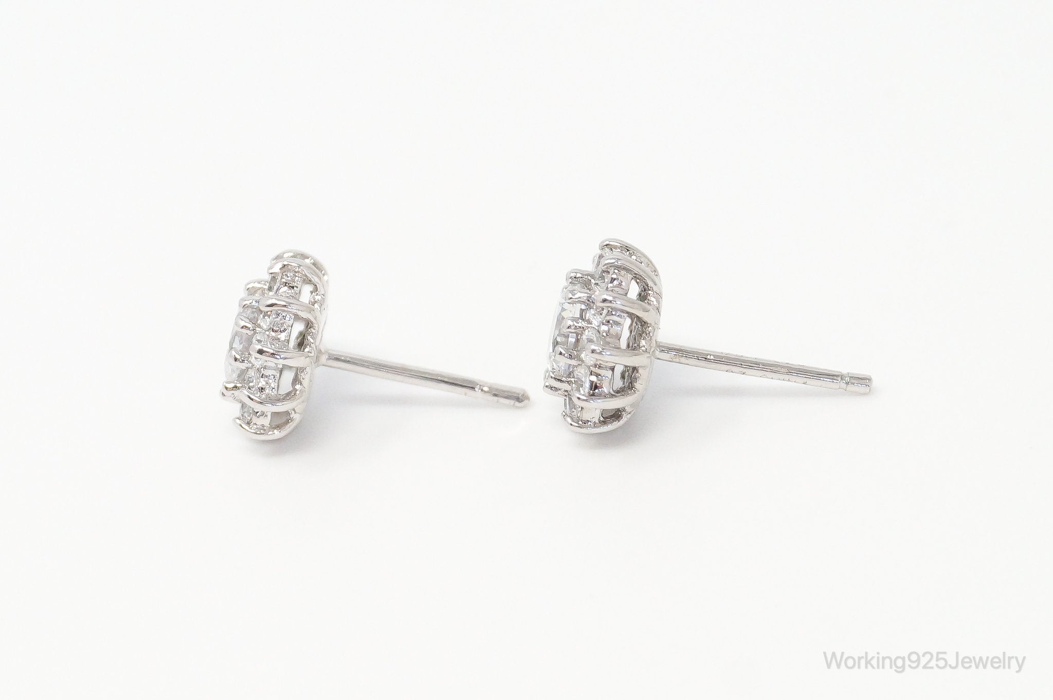 Designer JCM Cubic Zirconia Sterling Silver Stud Post Earrings