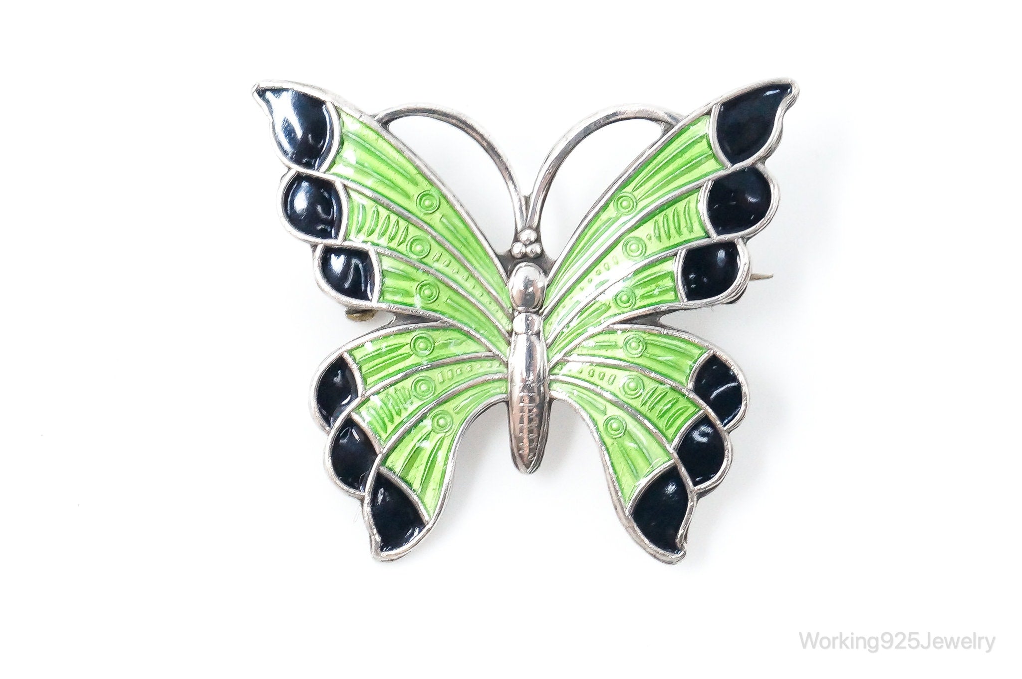 Vintage Danish Meka Butterfly Enamel Sterling Silver Pin Brooch