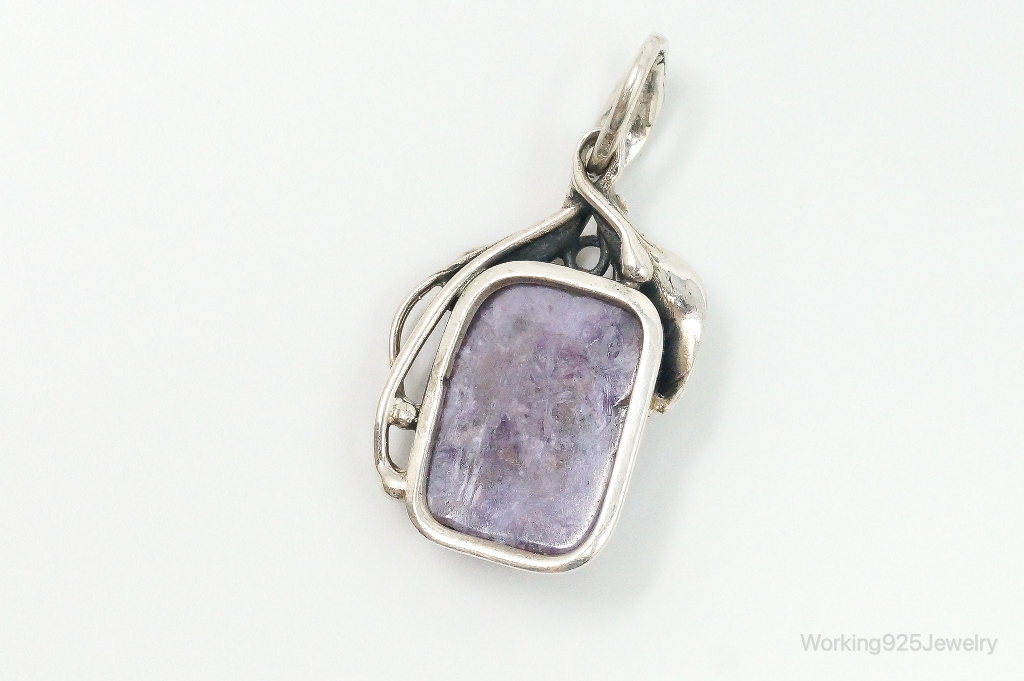 Vintage Large Charoite Sterling Silver Necklace Pendant