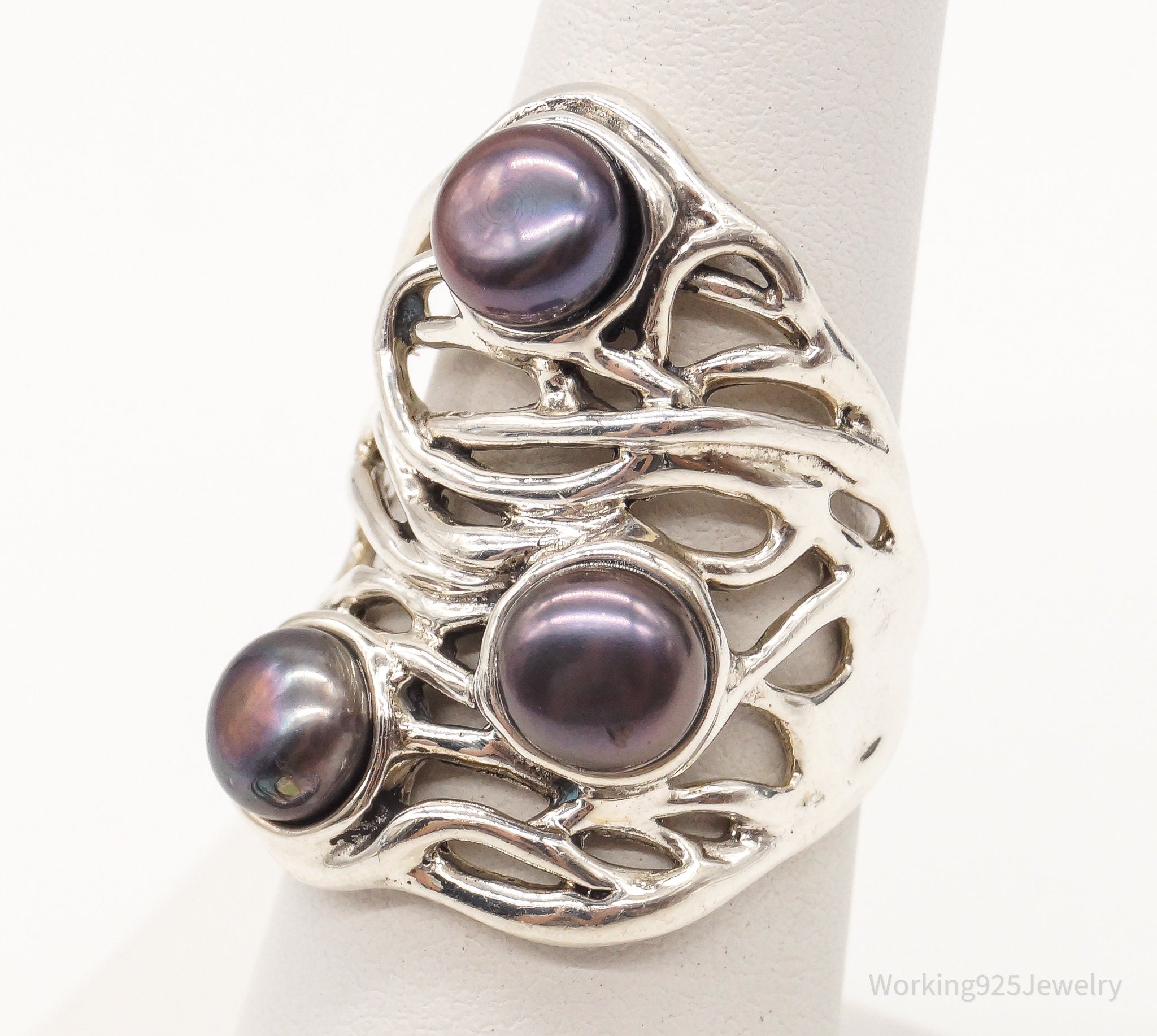 Vintage Designer Heng Ngai Pearl Sterling Silver Ring - Size 6