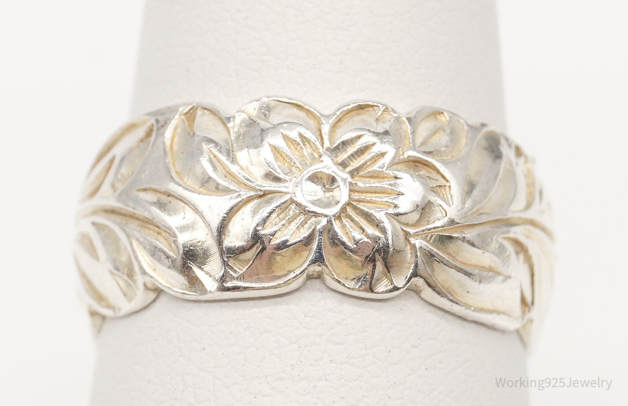 Reserved* Vintage Floral Sterling Silver Band Ring - Size 6