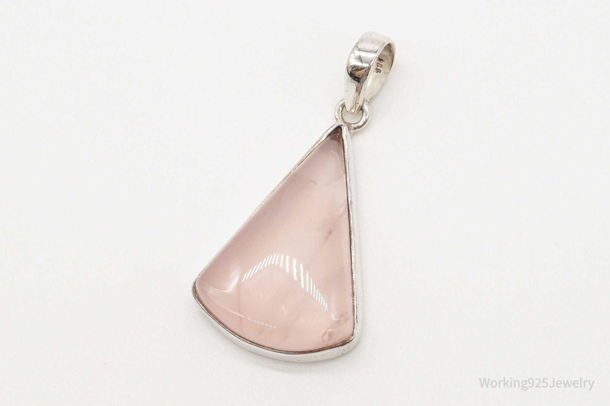 Large Vintage Rose Quartz Sterling Silver Pendant