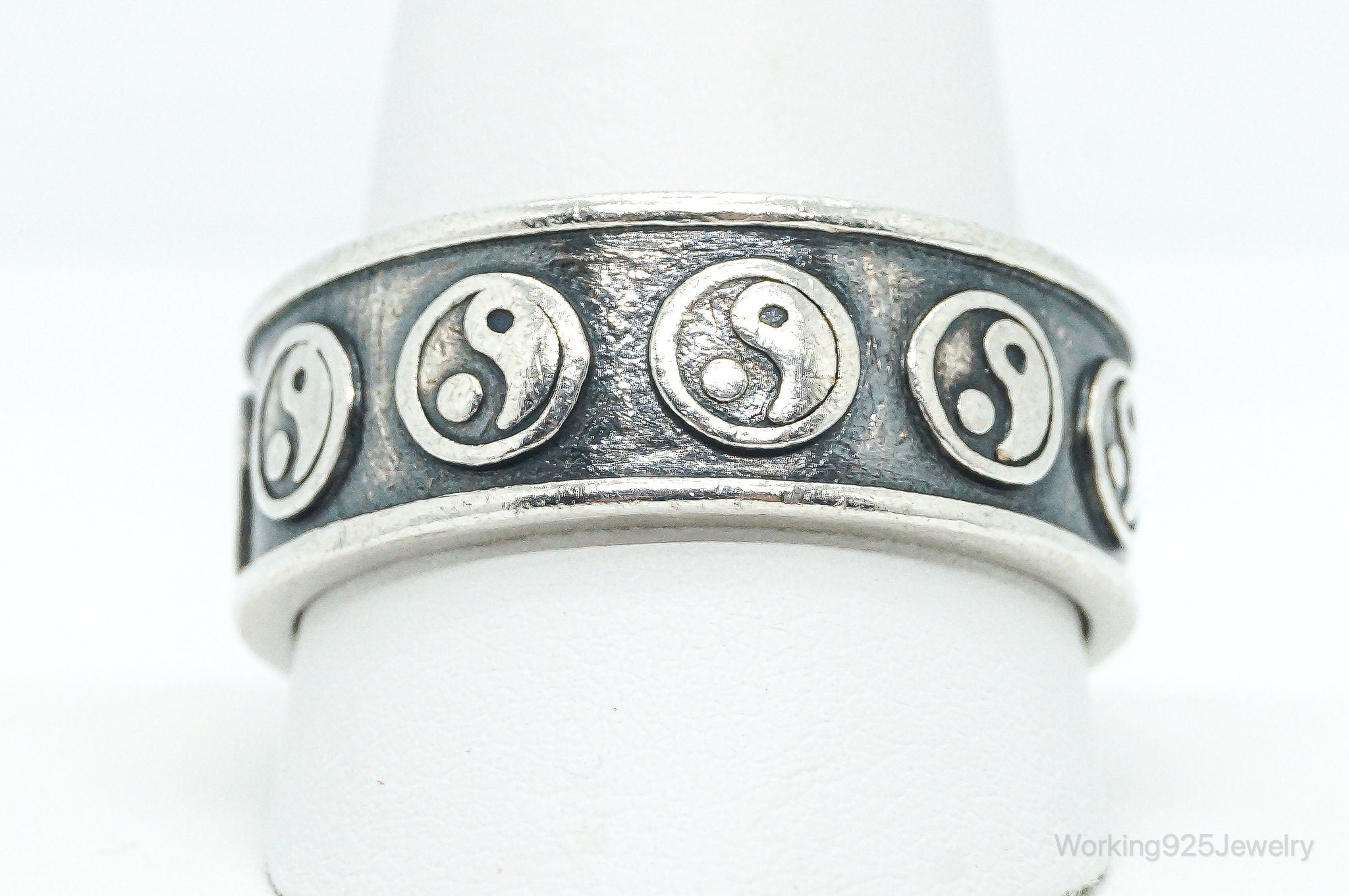 Vintage 90s Retro Yin Yang Sterling Silver Band Ring Size 12