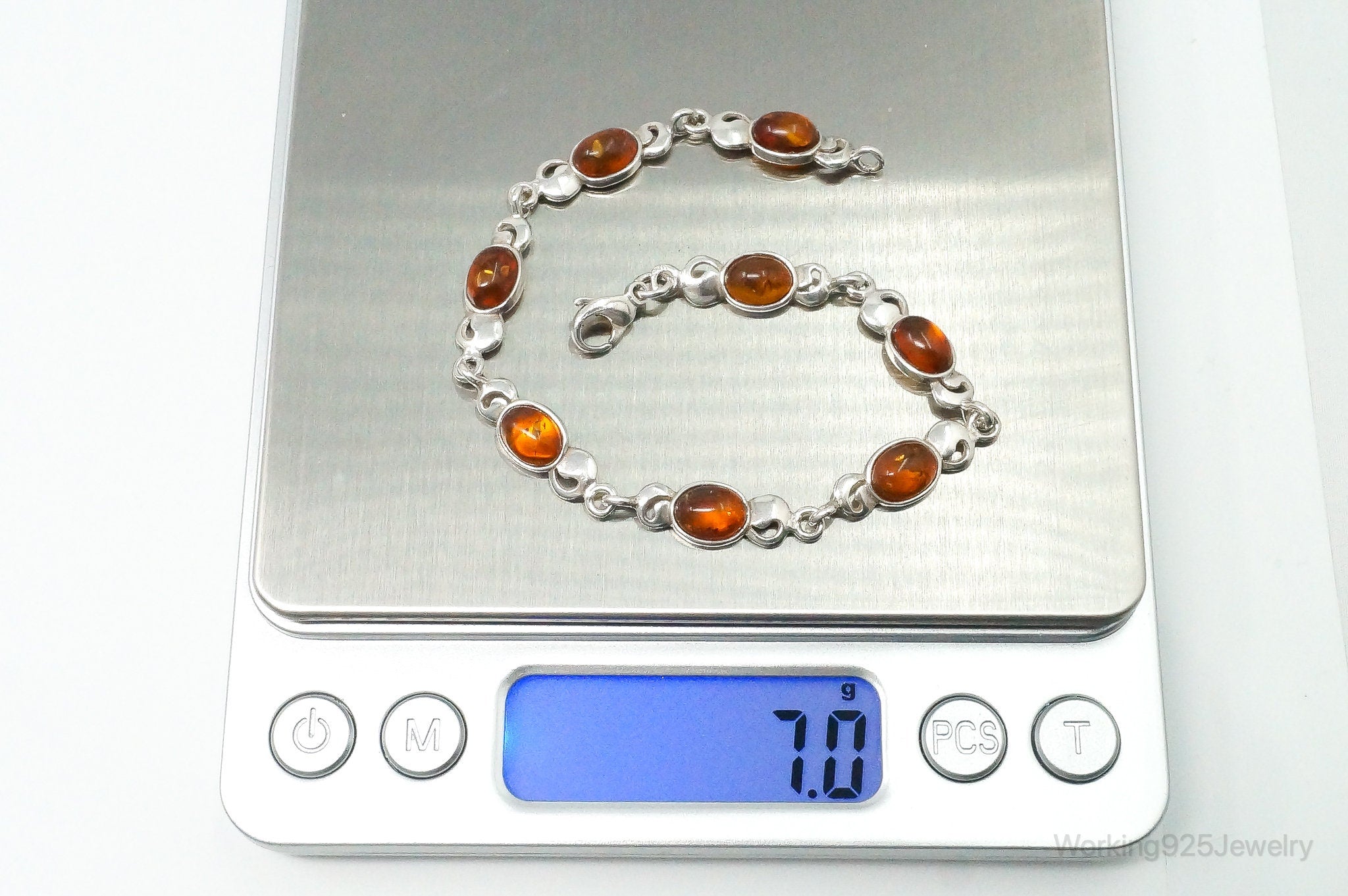 Vintage Baltic Amber Modernist Sterling Silver Bracelet