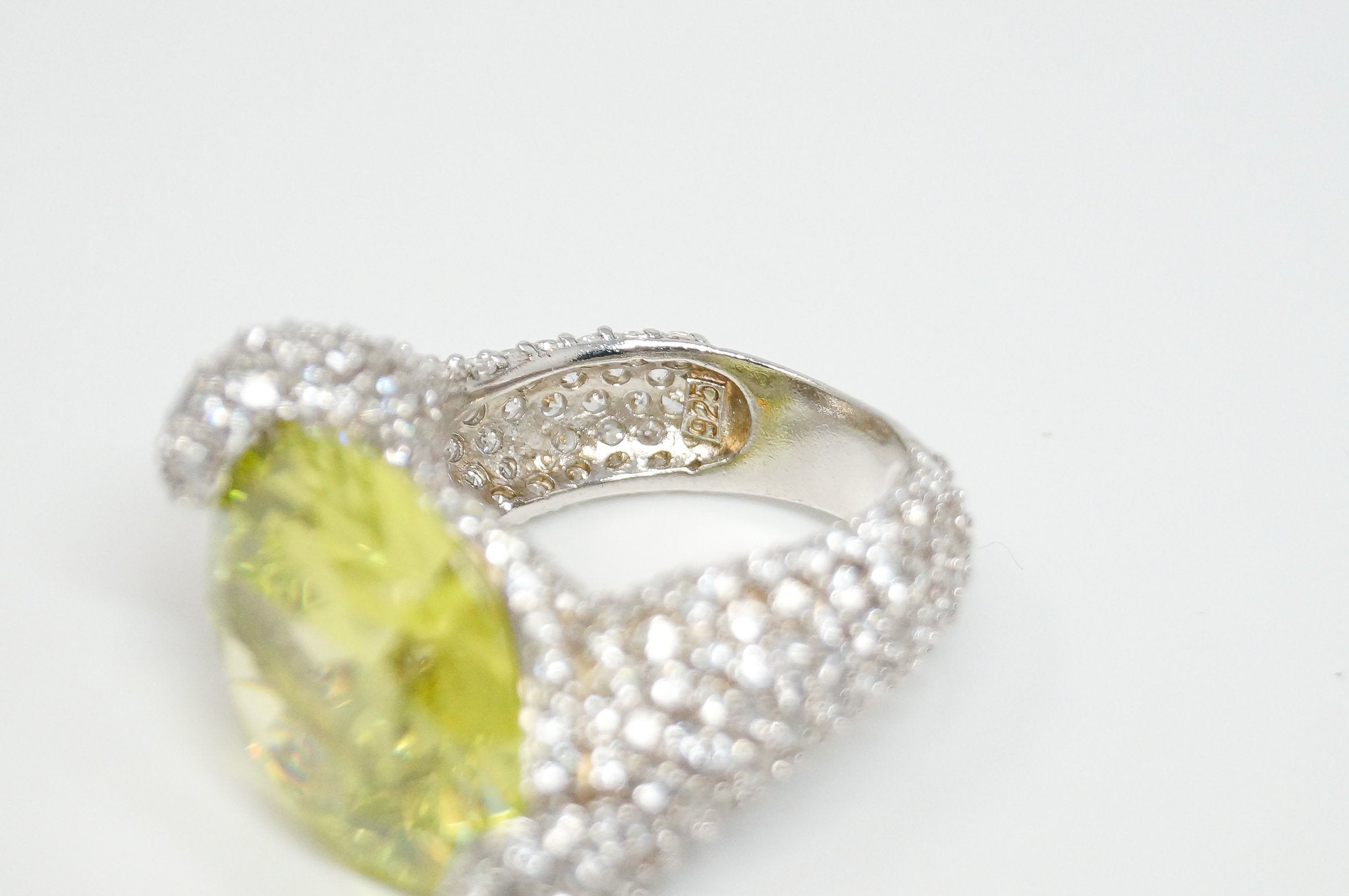 Vintage Designer CWE Art Deco Peridot CZ Sterling Silver Statement Ring - Sz 7