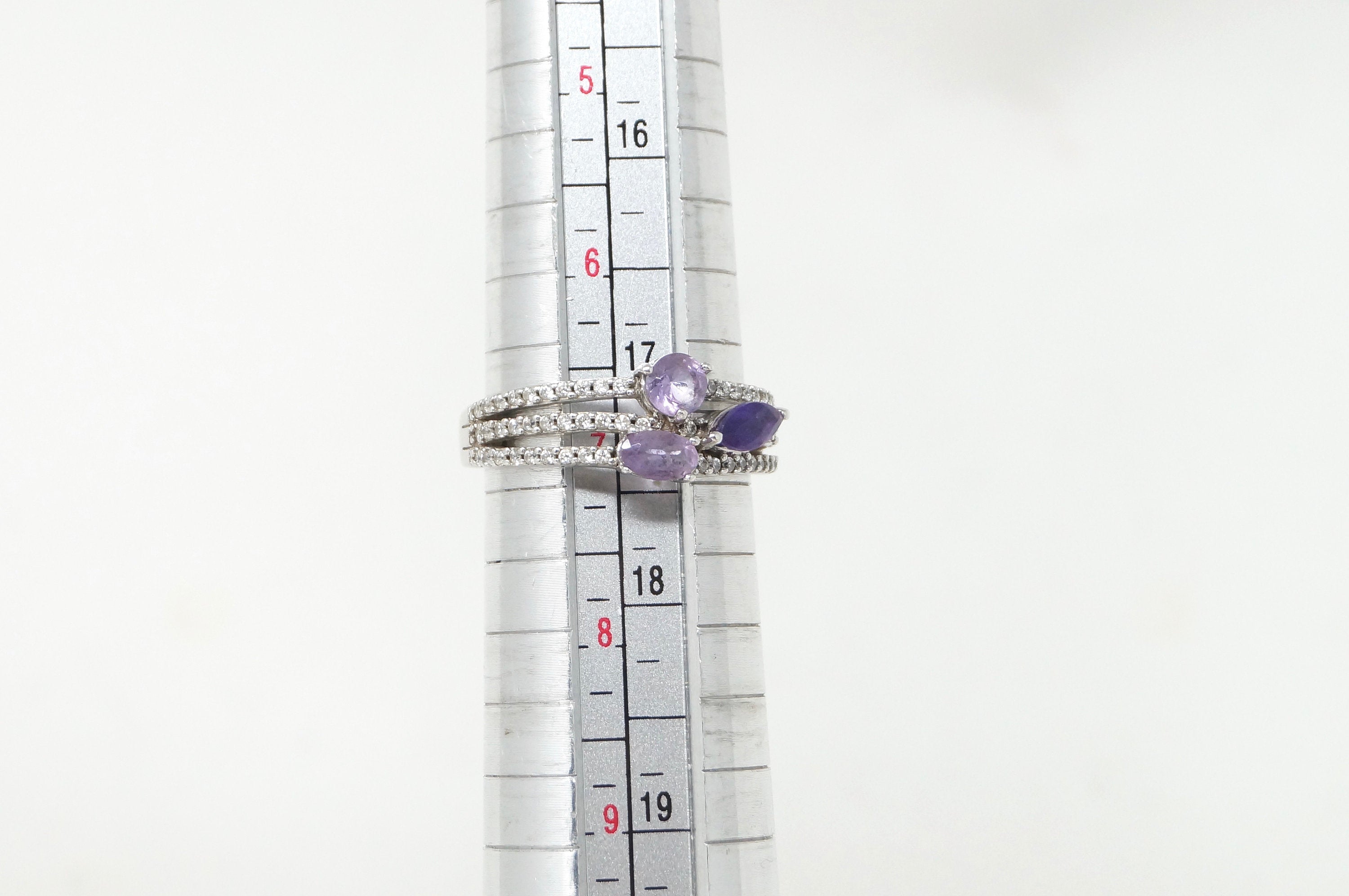 Lovely Vintage Designer RJ Amethyst Beaded Sterling Silver Ring - Size 7