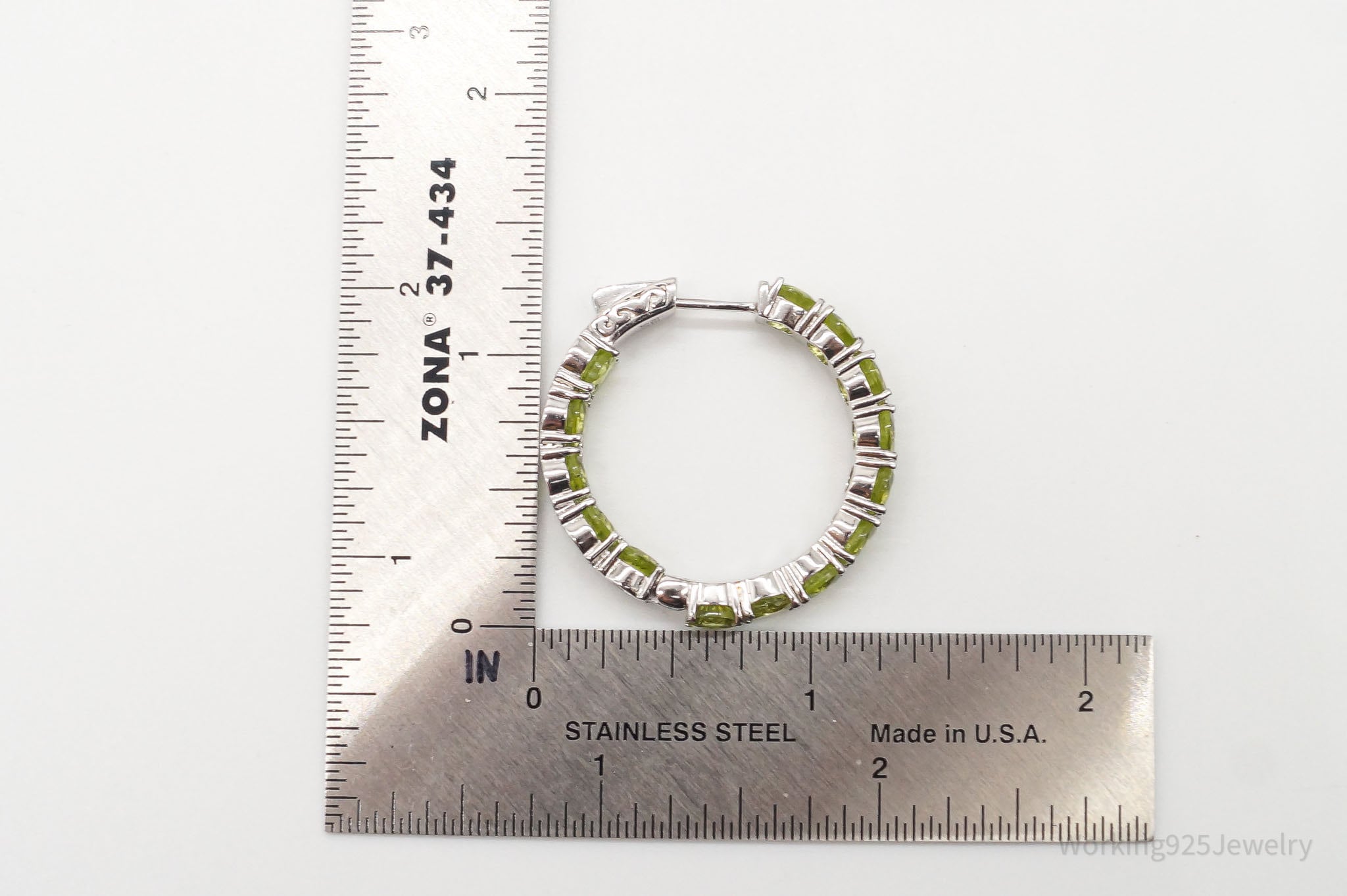 Large Designer SD Peridot Rhodium Over Sterling Silver Hoop Earrings