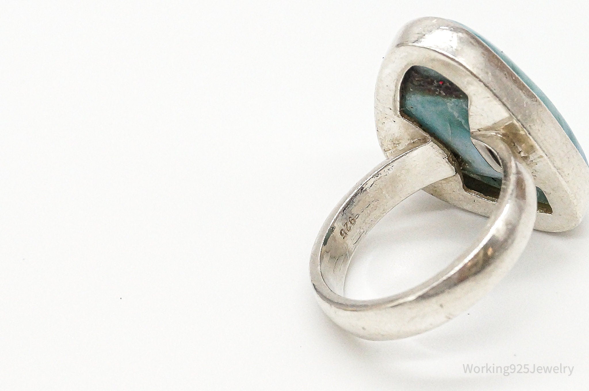 Vintage Ice Blue Larimar Modernist Sterling Silver Ring - Size 7.75