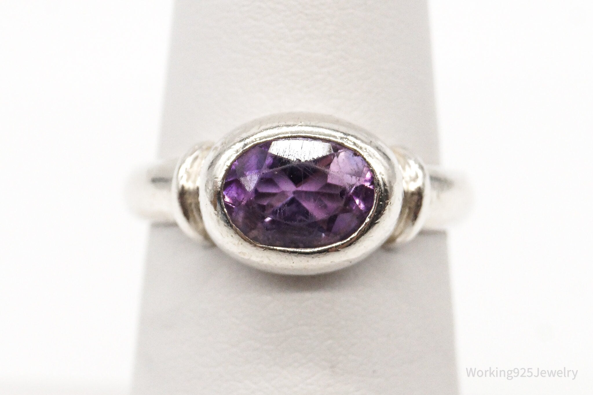 Vintage Designer Modernist Amethyst Sterling Silver Ring - Size 6