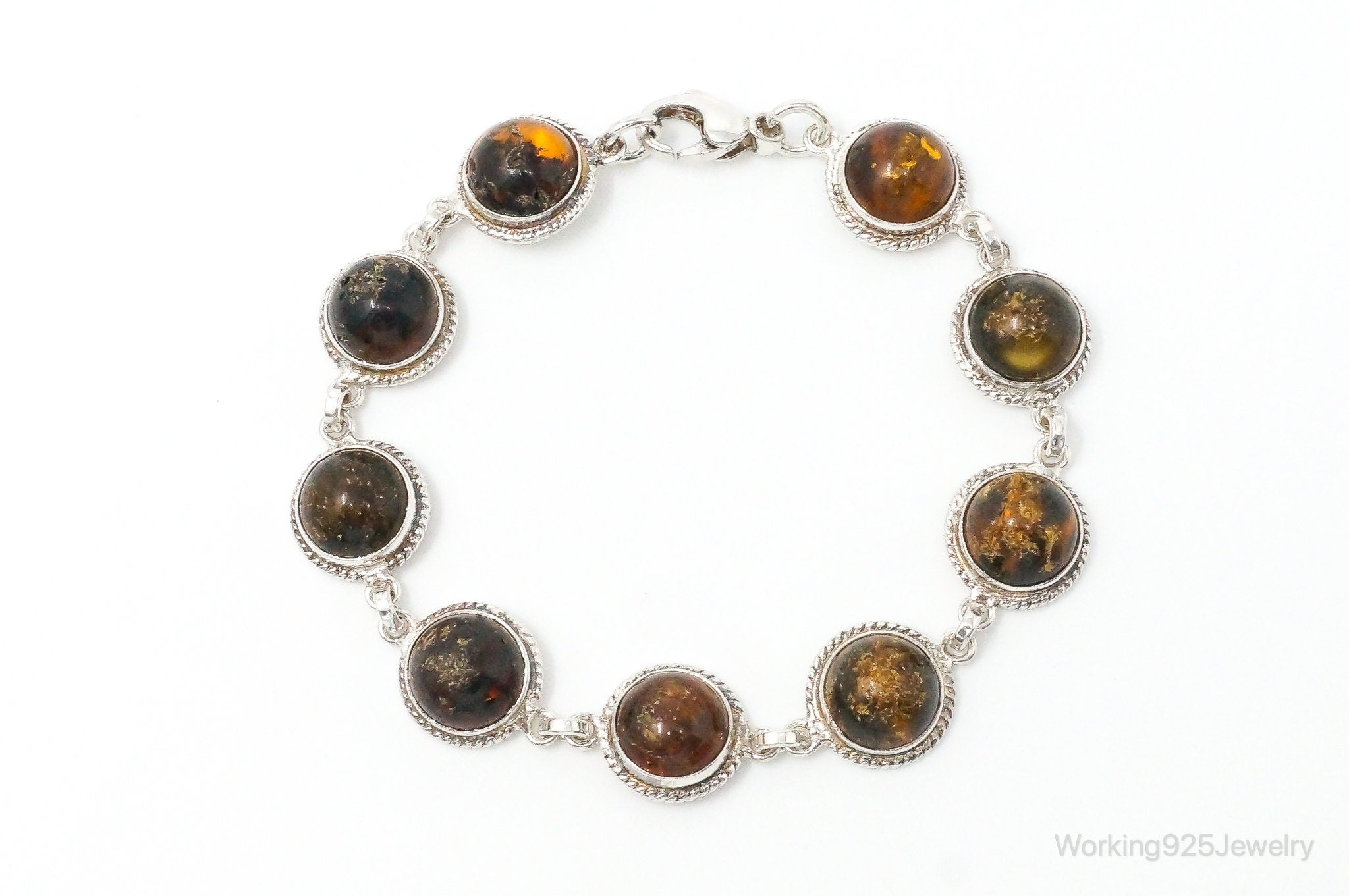 Vintage Amber Sterling Silver Bracelet