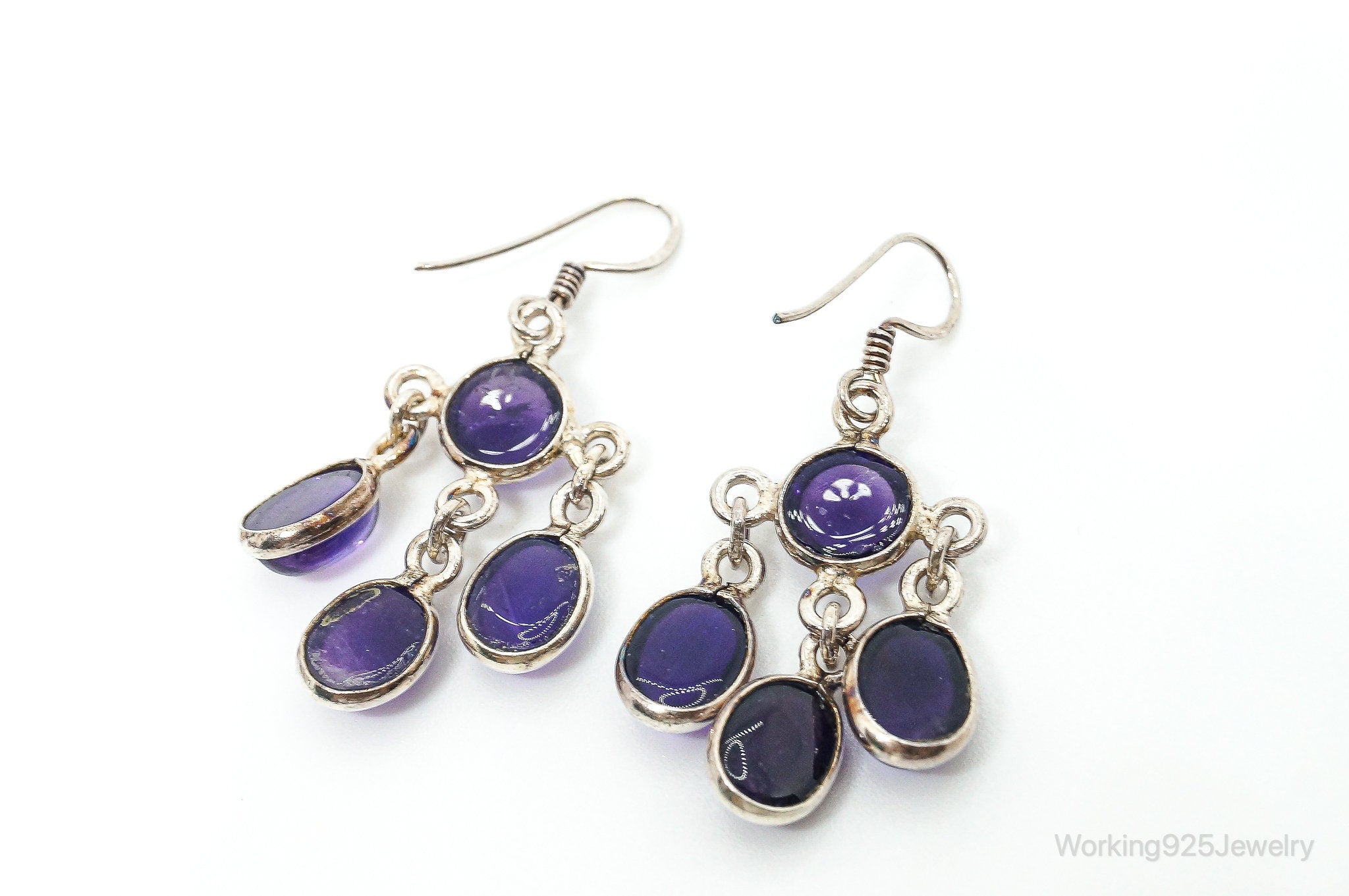 Vintage Amethyst Chandelier Dangle Sterling Silver Earrings