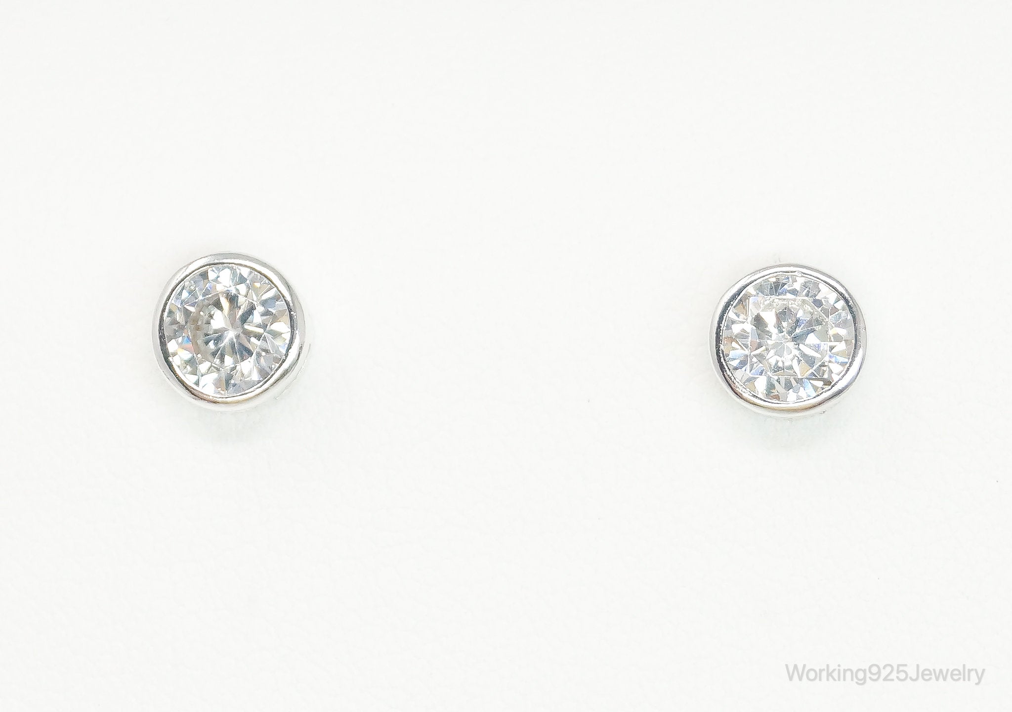 Designer SU Large Cubic Zirconia Sterling Silver Stud Post Earrings