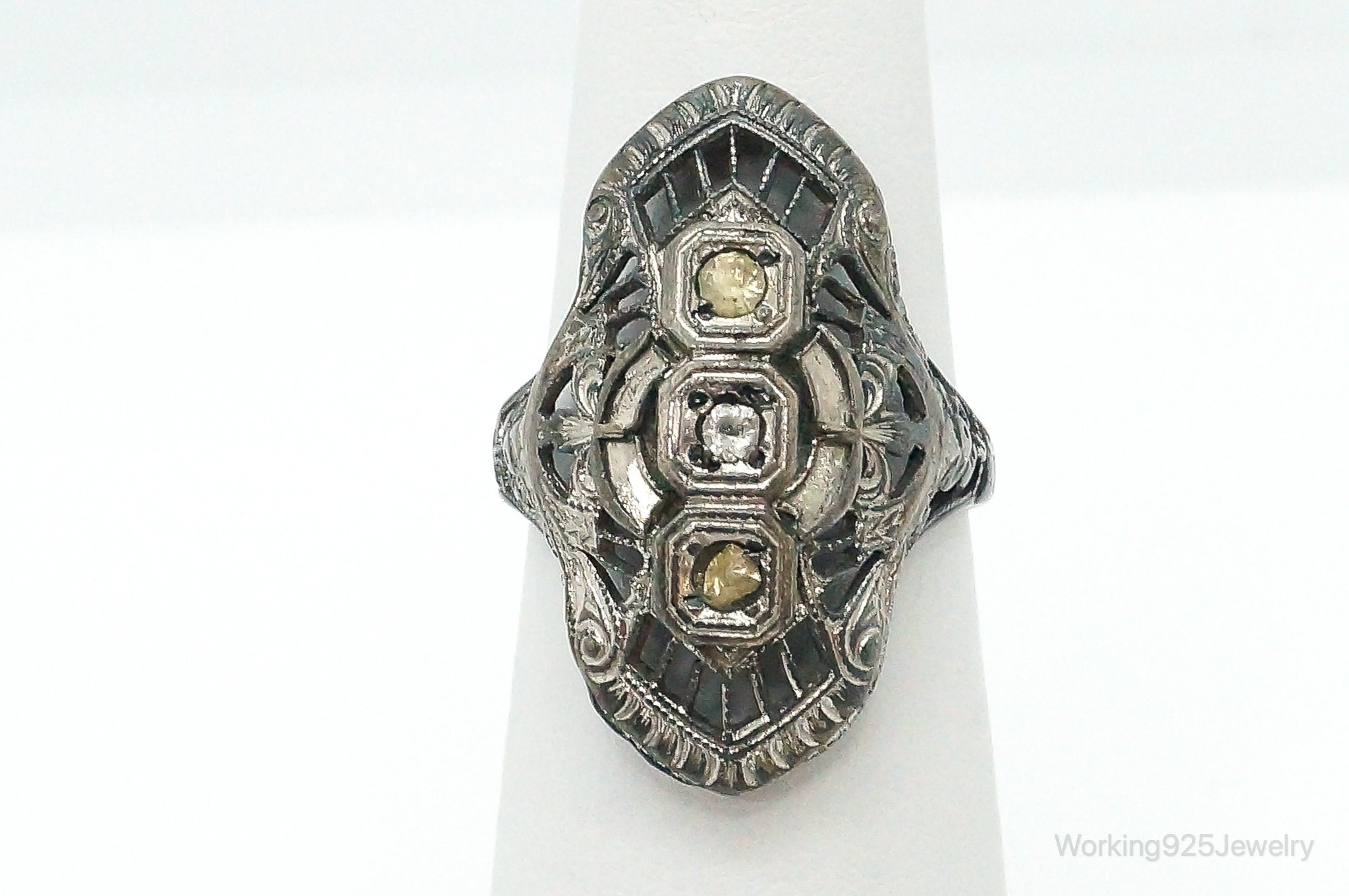 Antique Rhinestone Sterling Silver Ring - Size 5.75