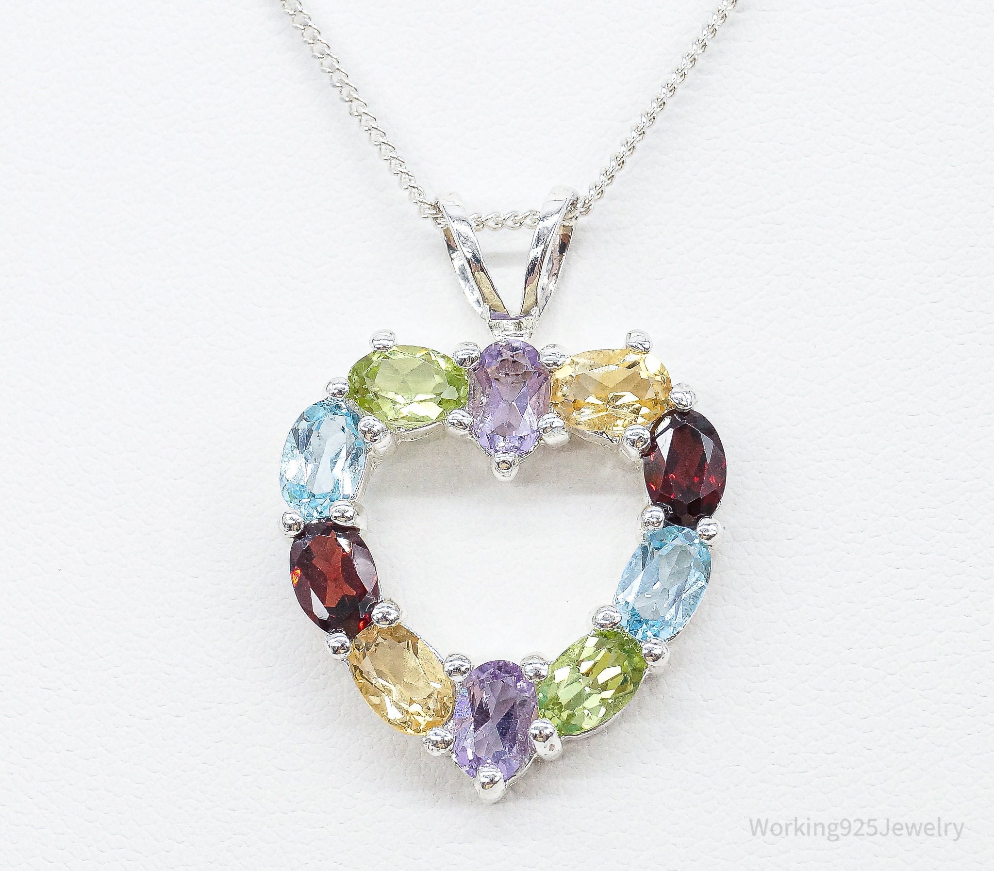 Multi Gemstone Large Heart Sterling Silver Necklace