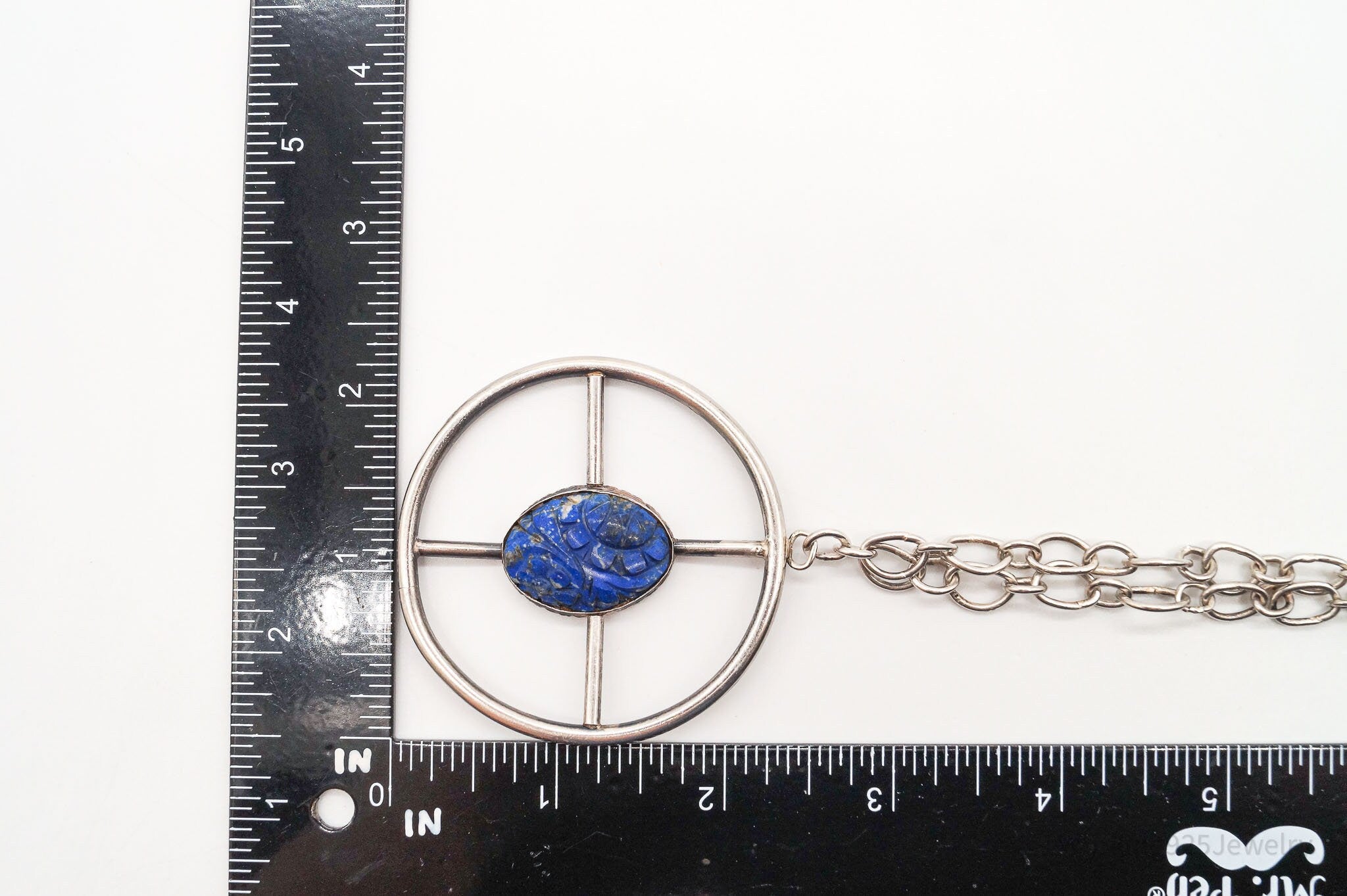 Antique Lapis Lazuli Modernist Style Large Pendant Silver Necklace