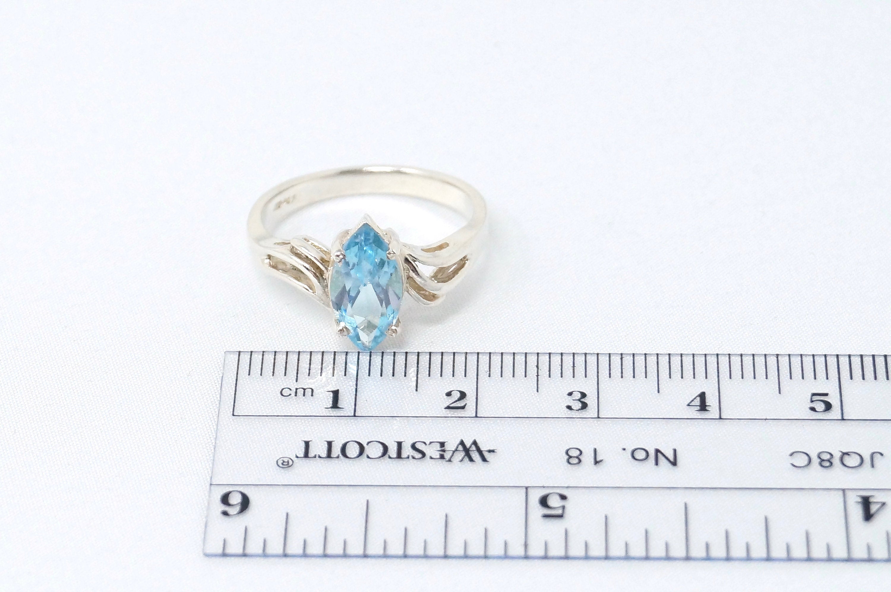 Vintage Art Deco Style Blue Topaz Sterling Silver Ring - Size 7.75