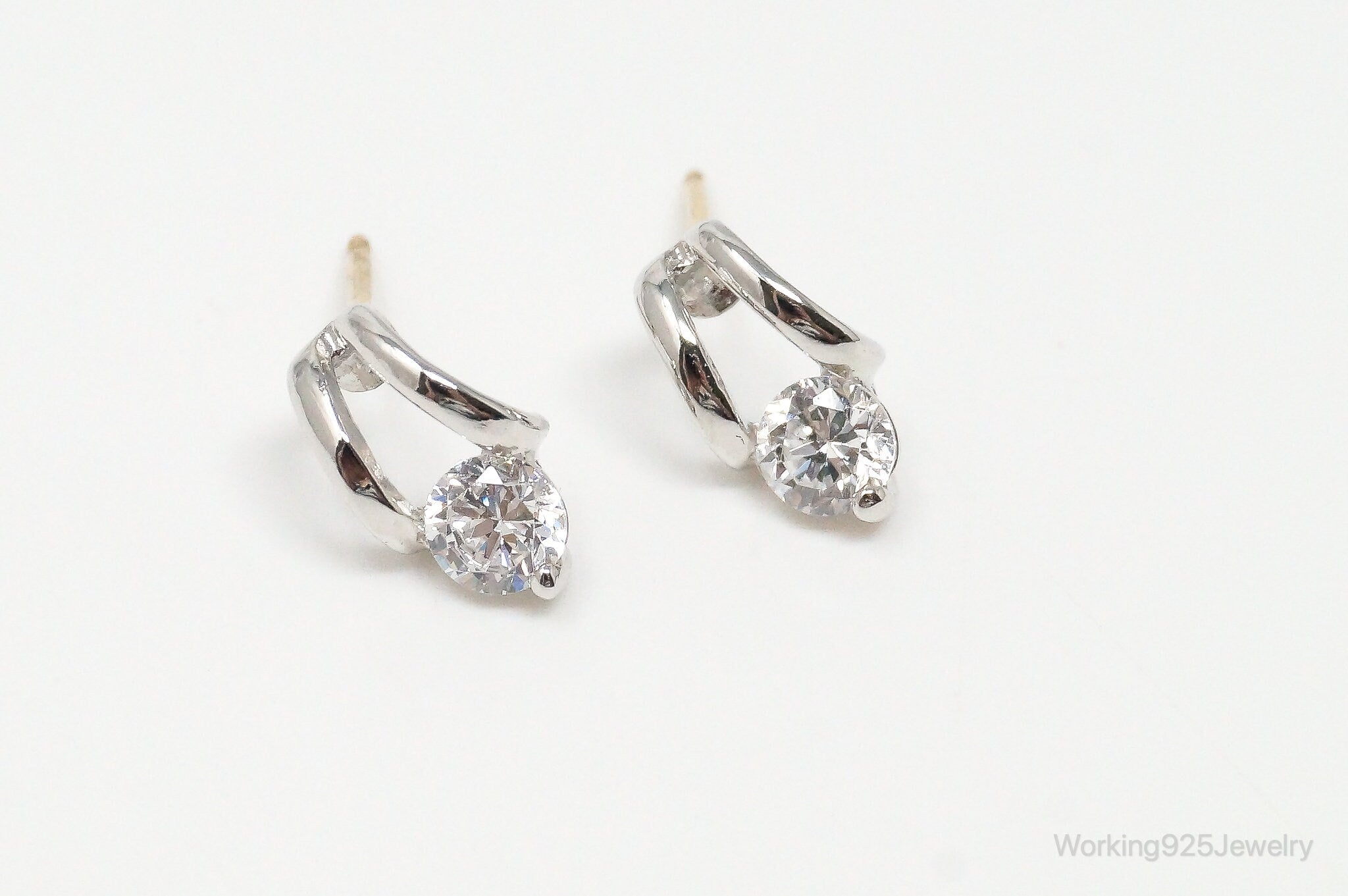 Cubic Zirconia 14K Gold Post Sterling Silver Earrings