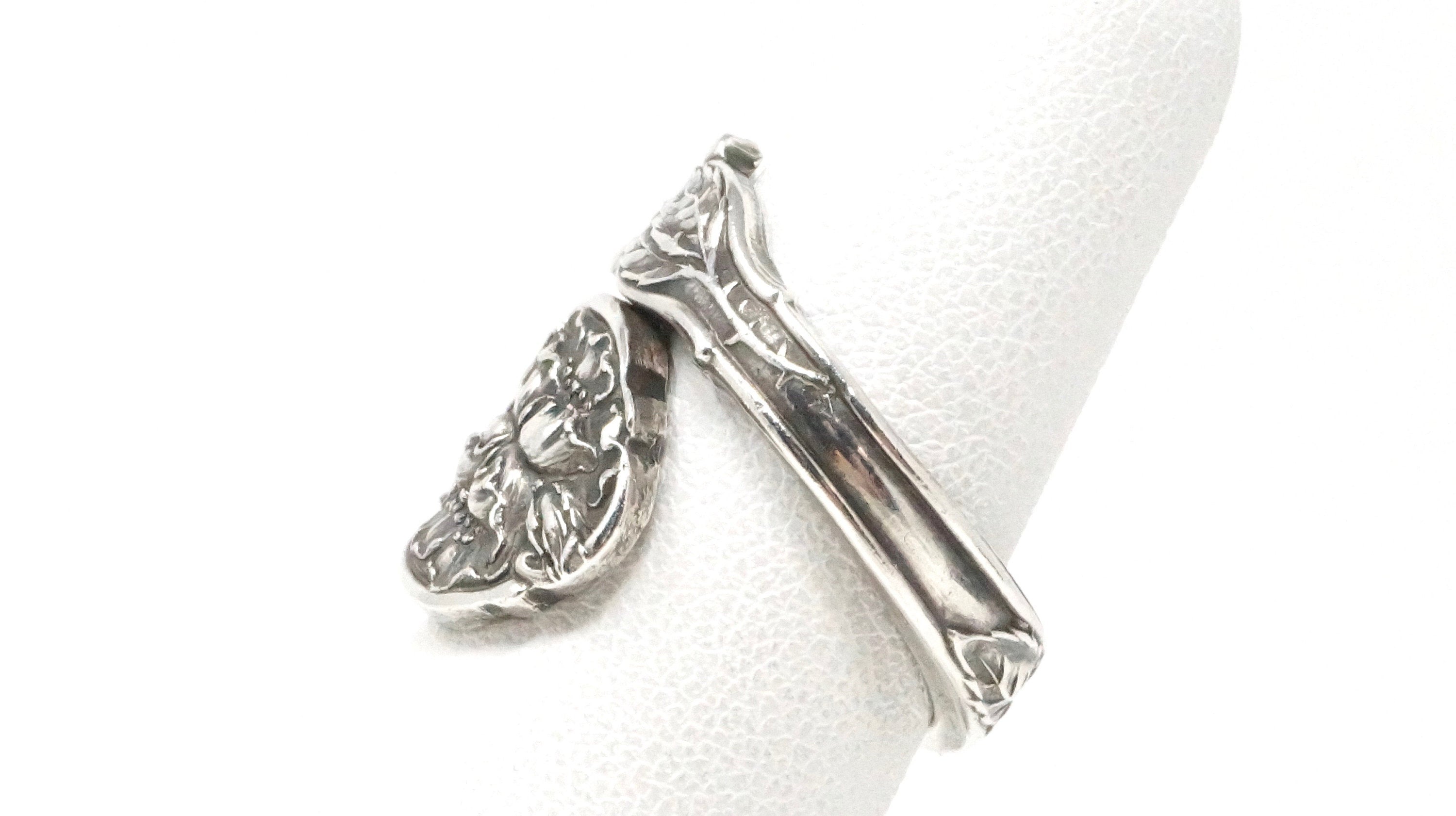 Atq English Art Nouveau Floral Repousse Wrap Sterling Silver Spoon Ring Sz 6.5