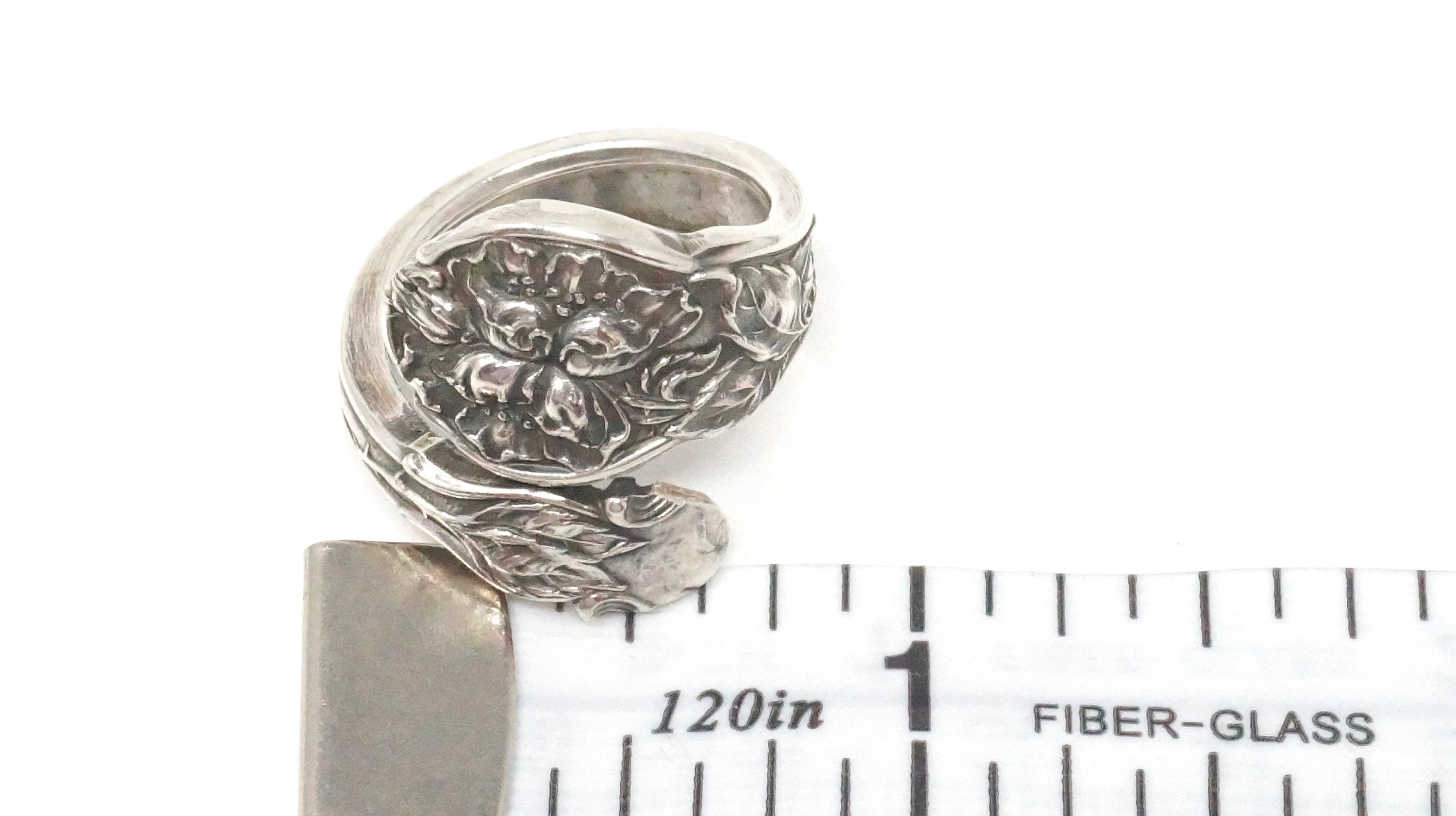 Atq English Art Nouveau Floral Repousse Wrap Sterling Silver Spoon Ring Sz 6.5