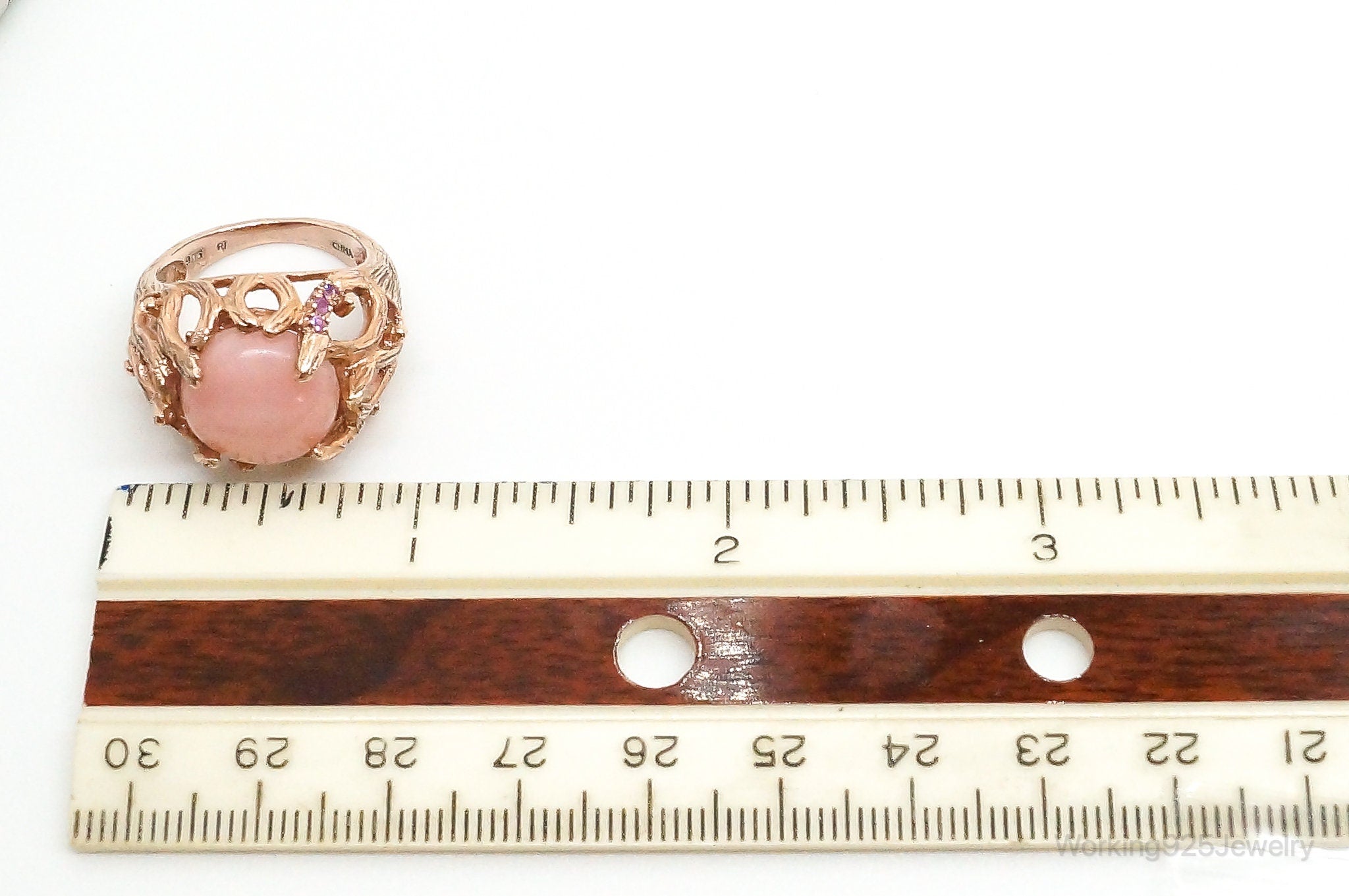 Rose Quartz Pink Sapphire Rose Gold Vermeil Sterling Silver Ring - Size 7