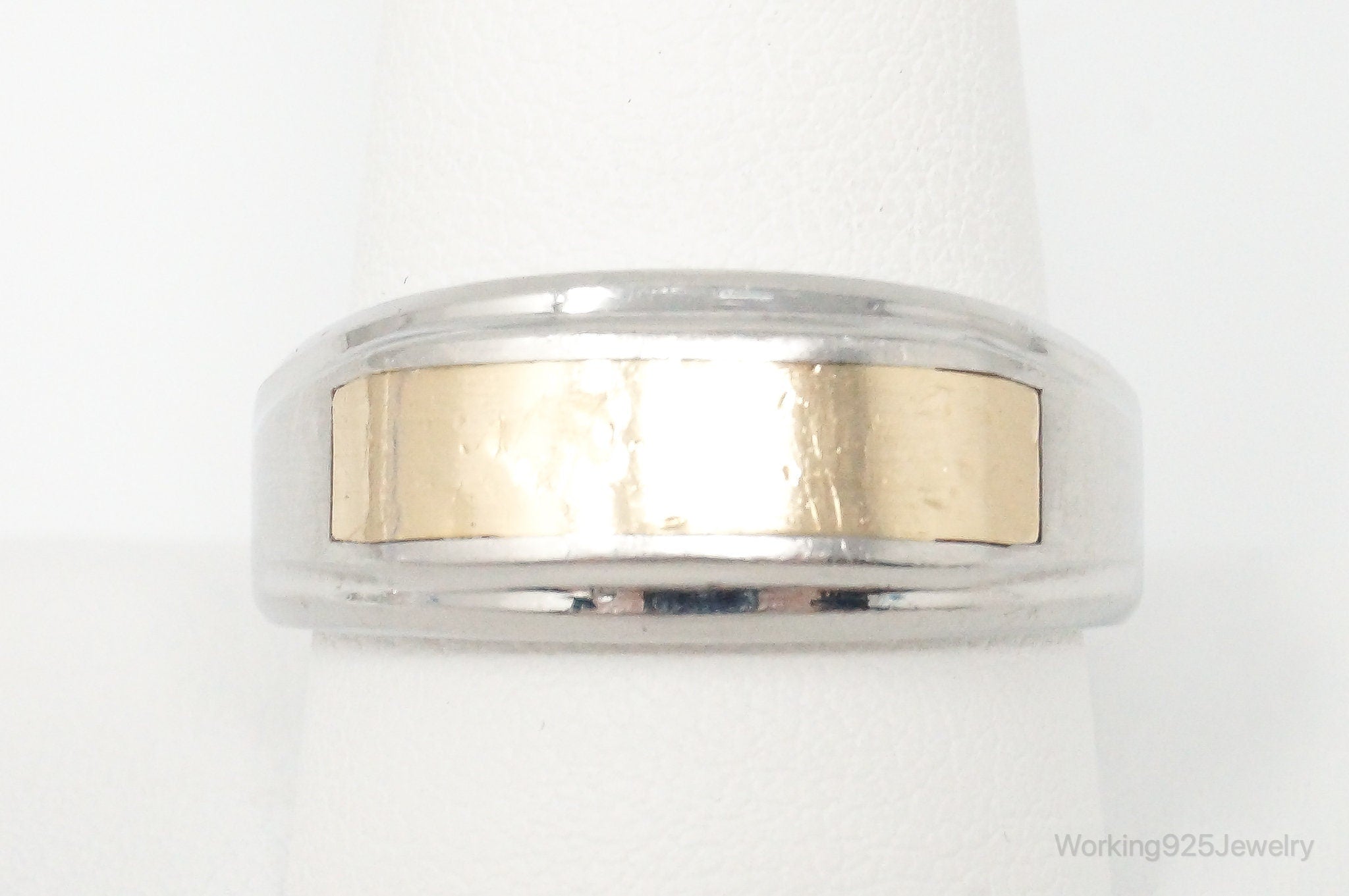 Vintage 14K Gold Stainless Steel Band Ring - Size 10.25