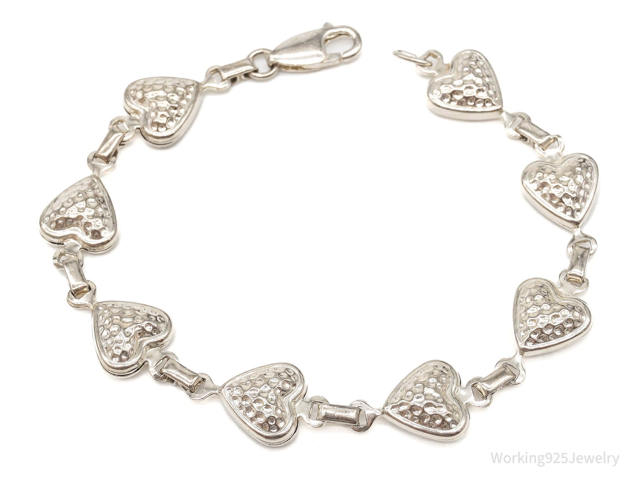 Vintage Italian Puffy Hearts Sterling Silver Link Bracelet