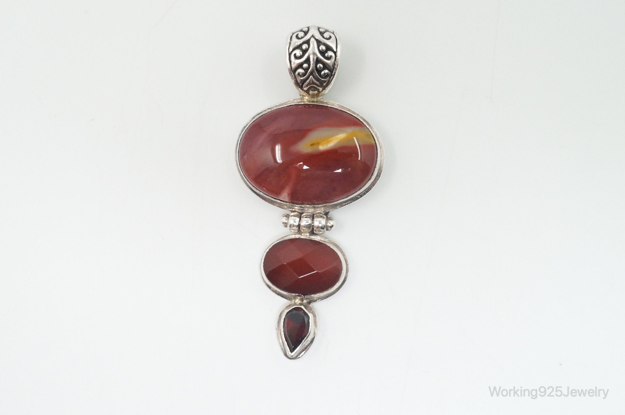 Vintage Designer AF Mookaite Jasper Carnelian Garnet Sterling Silver Pendant