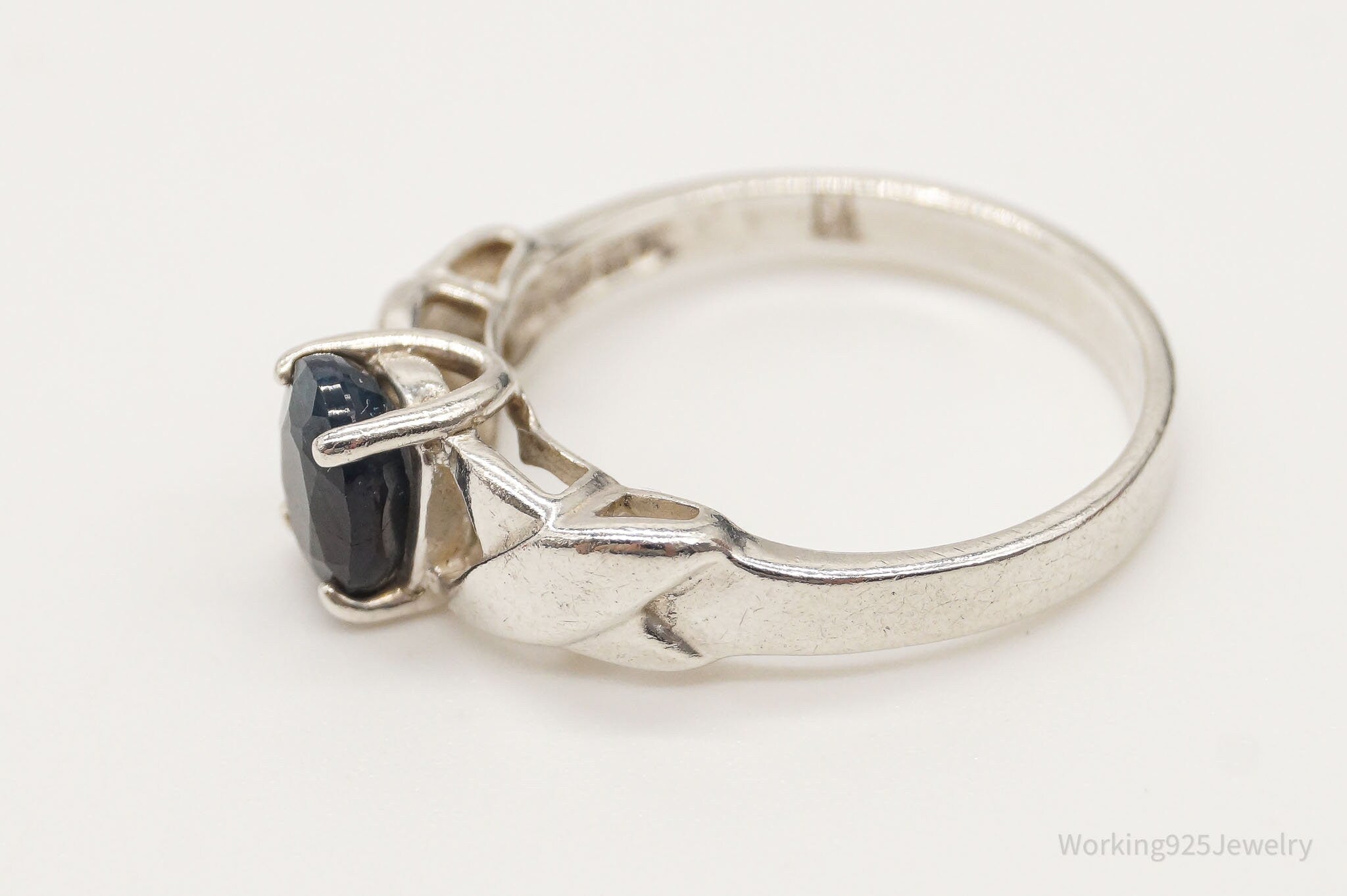 Vintage Art Deco Style Sapphire Sterling Silver Ring - Size 6