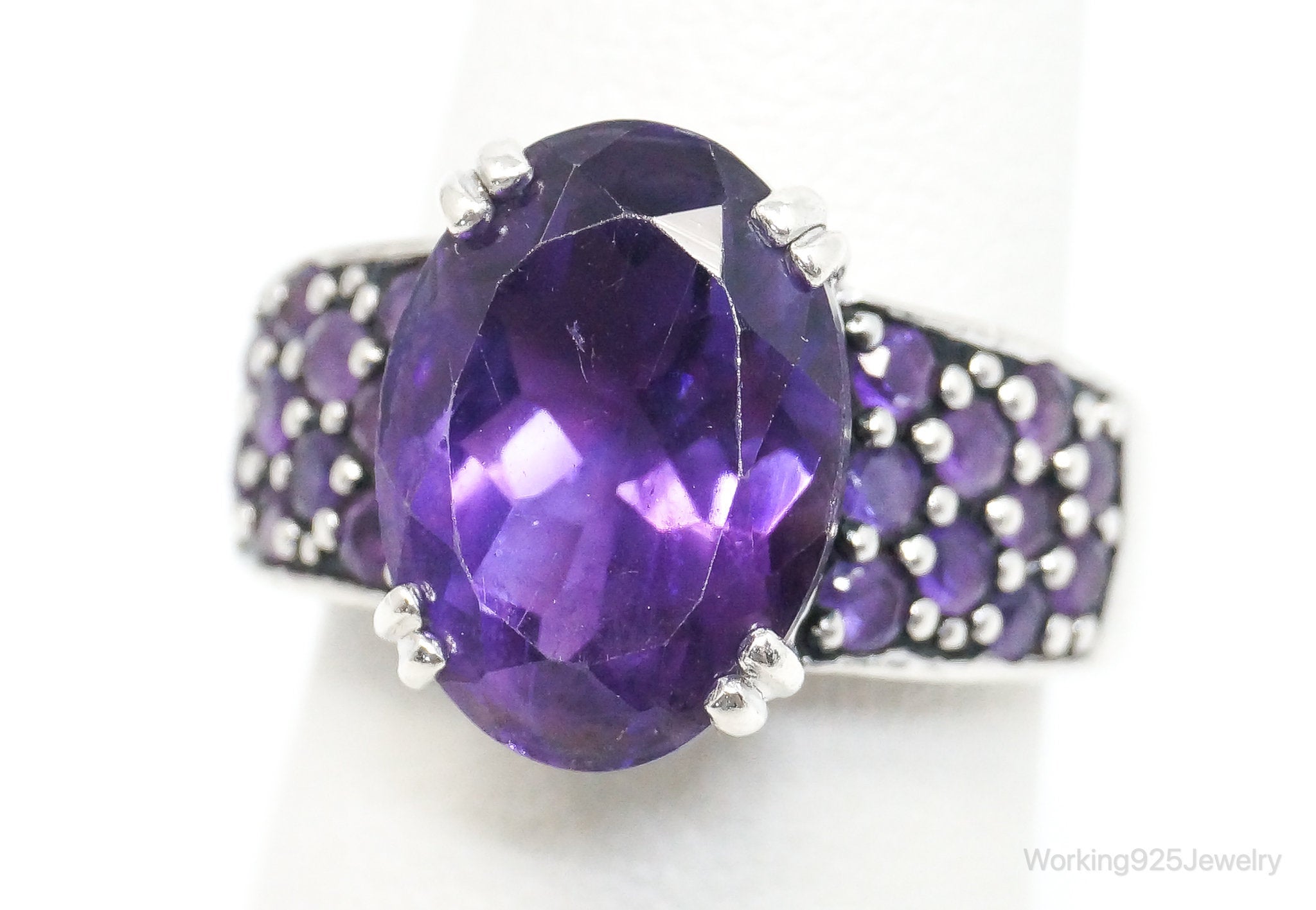 Vintage Art Deco Large Amethyst Sterling Silver Ring - Size 6