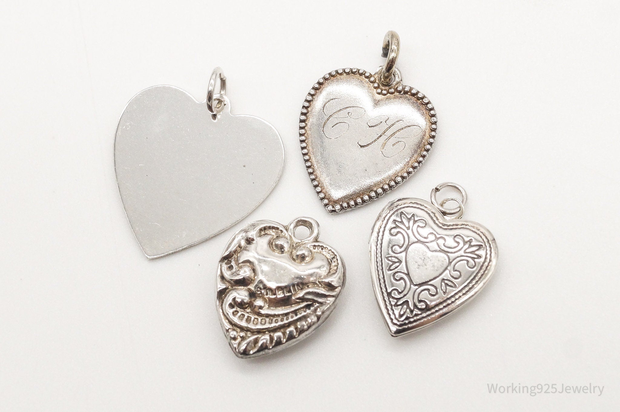 Antique Love Puffy Hearts Sterling Silver Charms Set Lot