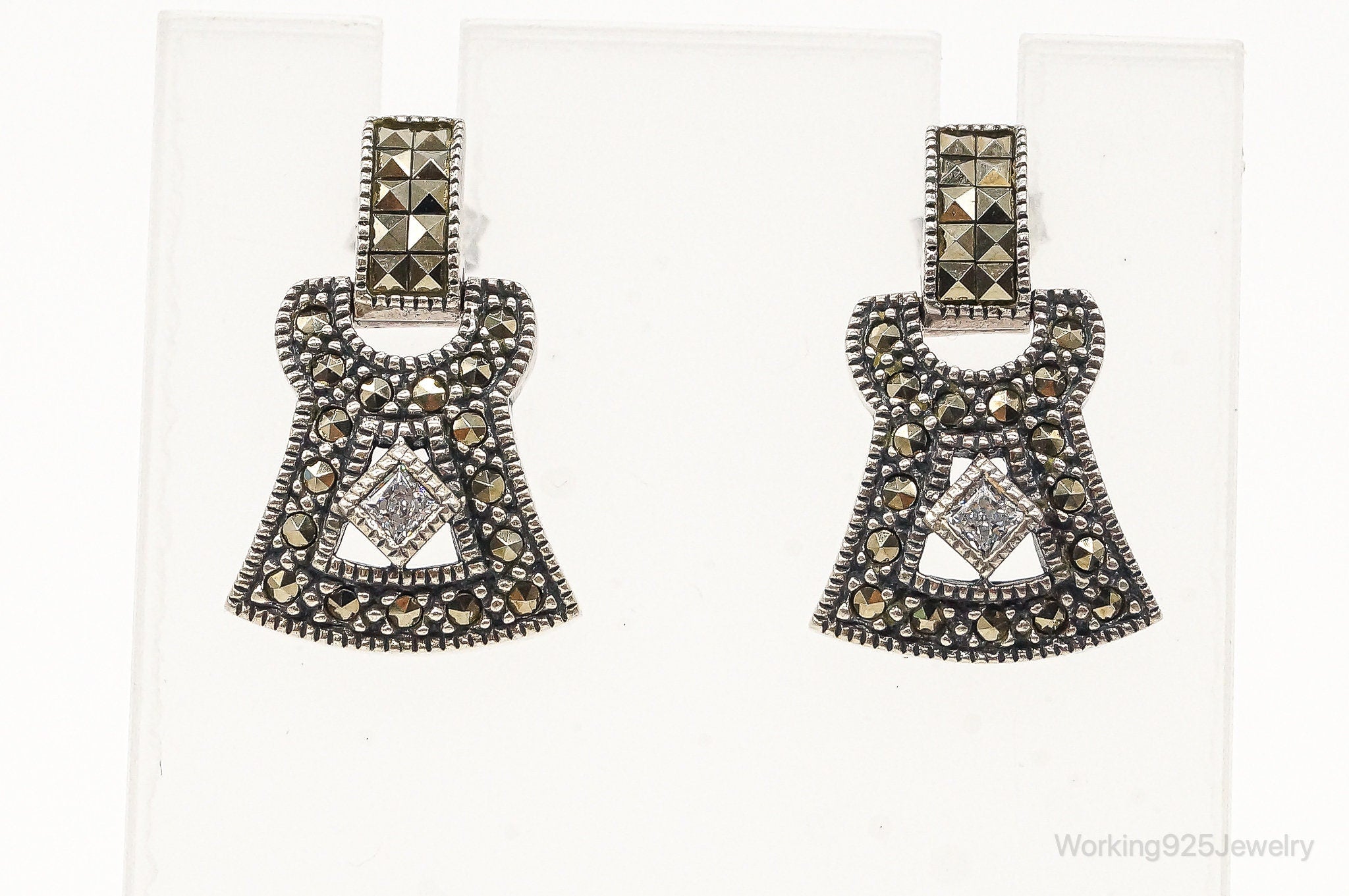 Designer Judith Jack Cubic Zirconia Marcasite Sterling Silver Earrings