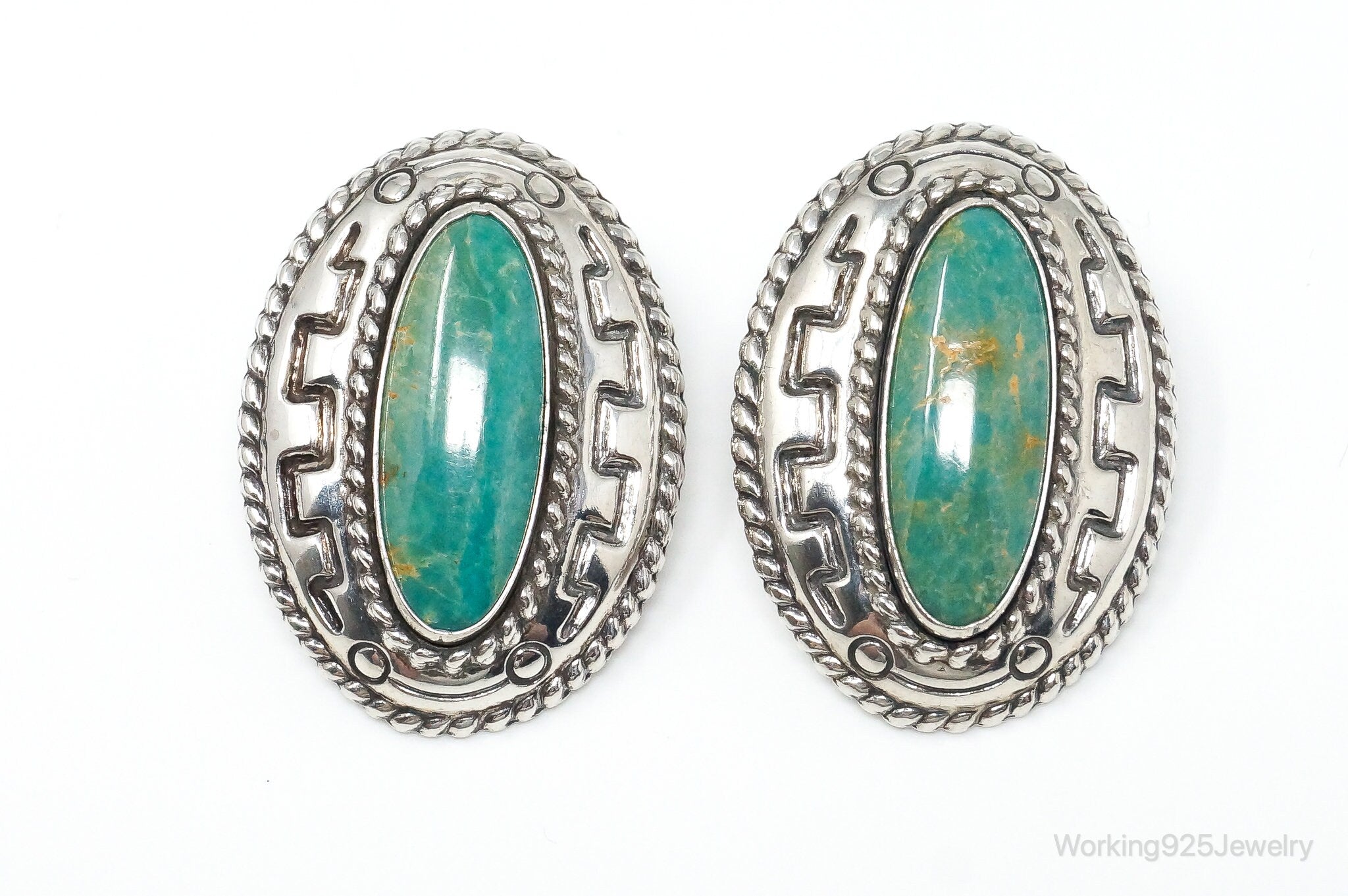 Large Western Designer Carolyn Pollack Relios Turquoise Sterling Silver Earrings