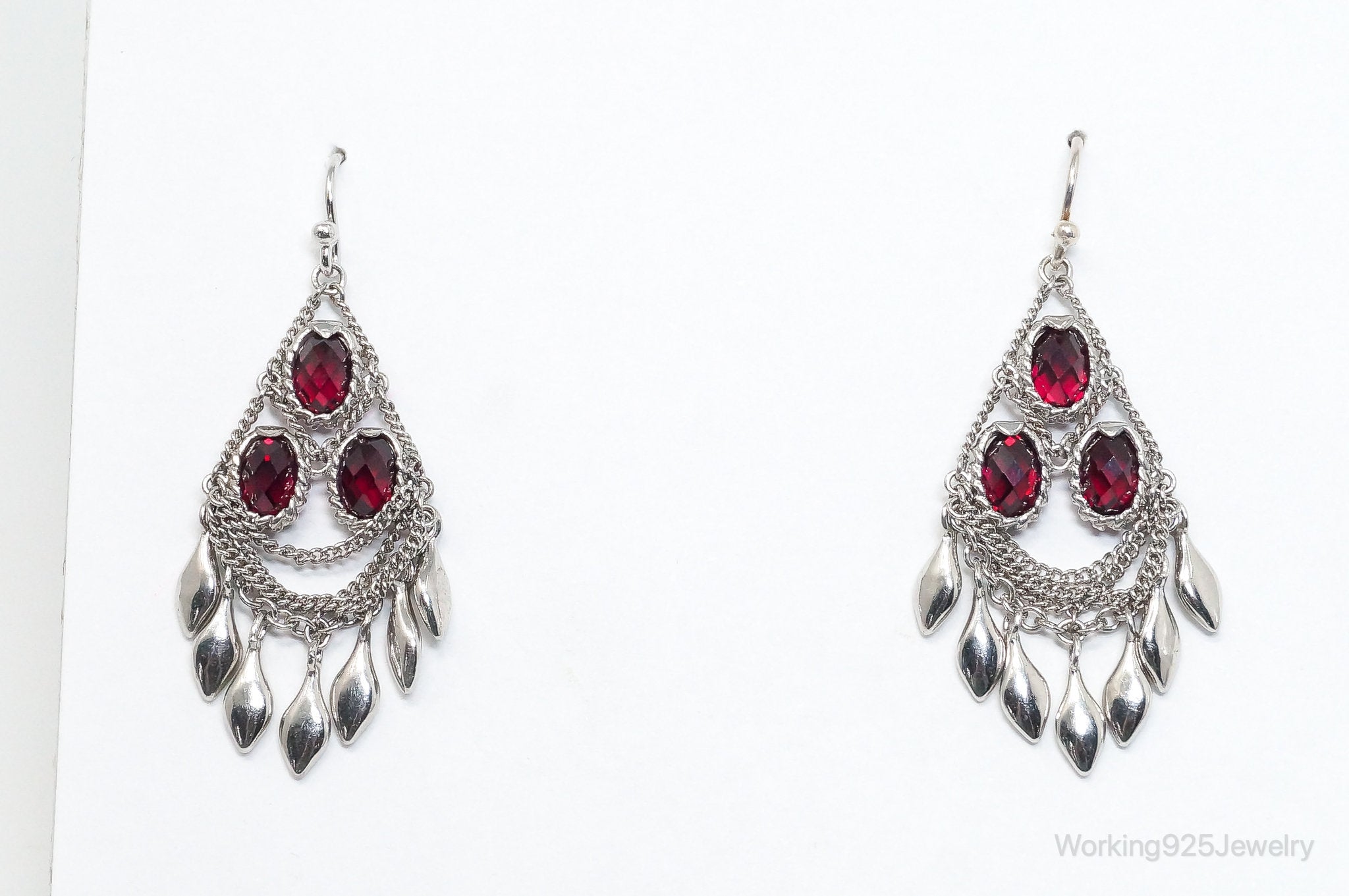 Vintage Designer Garnet Chandelier Sterling Silver Earrings