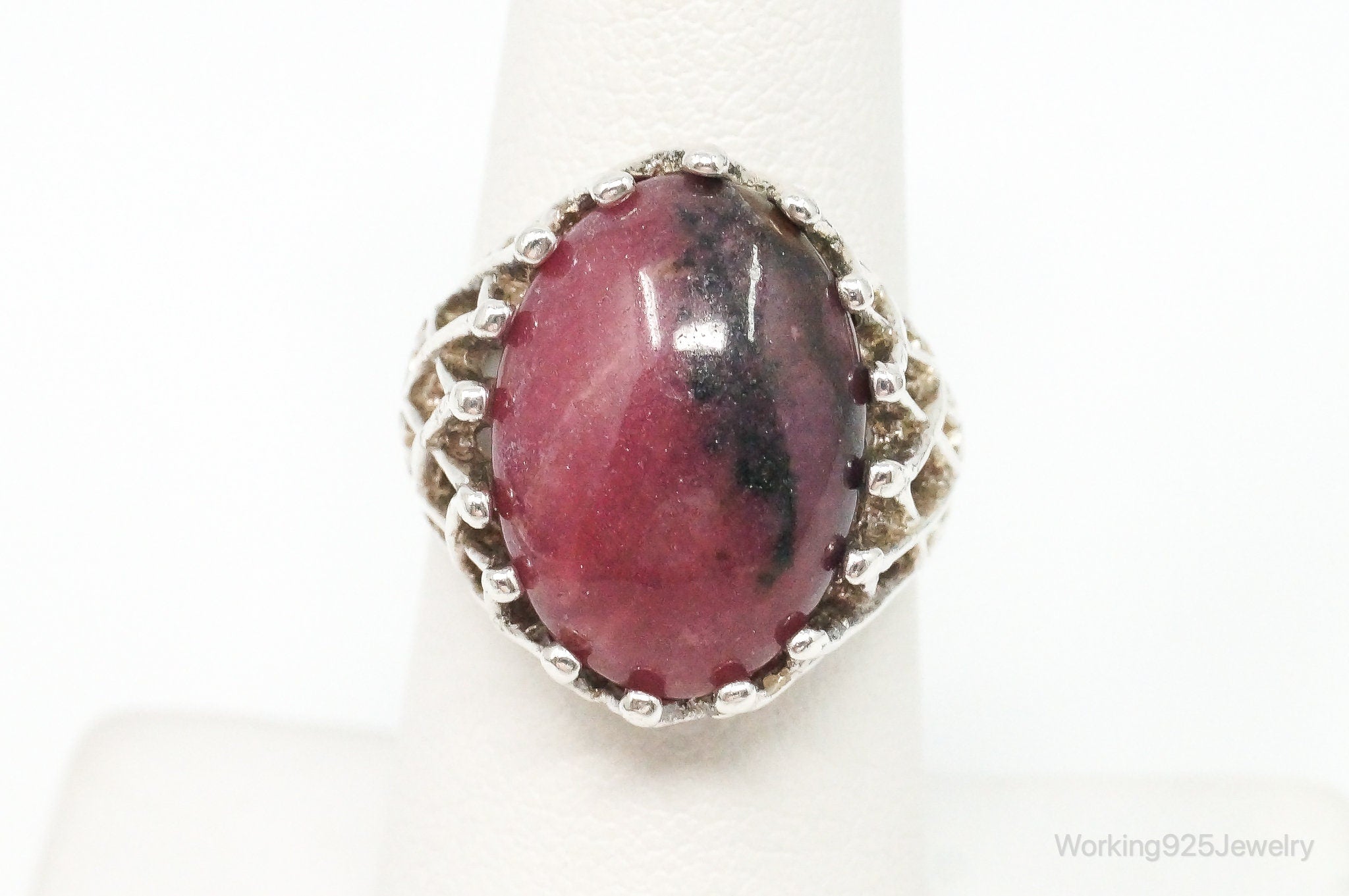 Designer KABANA Large Rhodonite Sterling Silver Ring Size 6.5