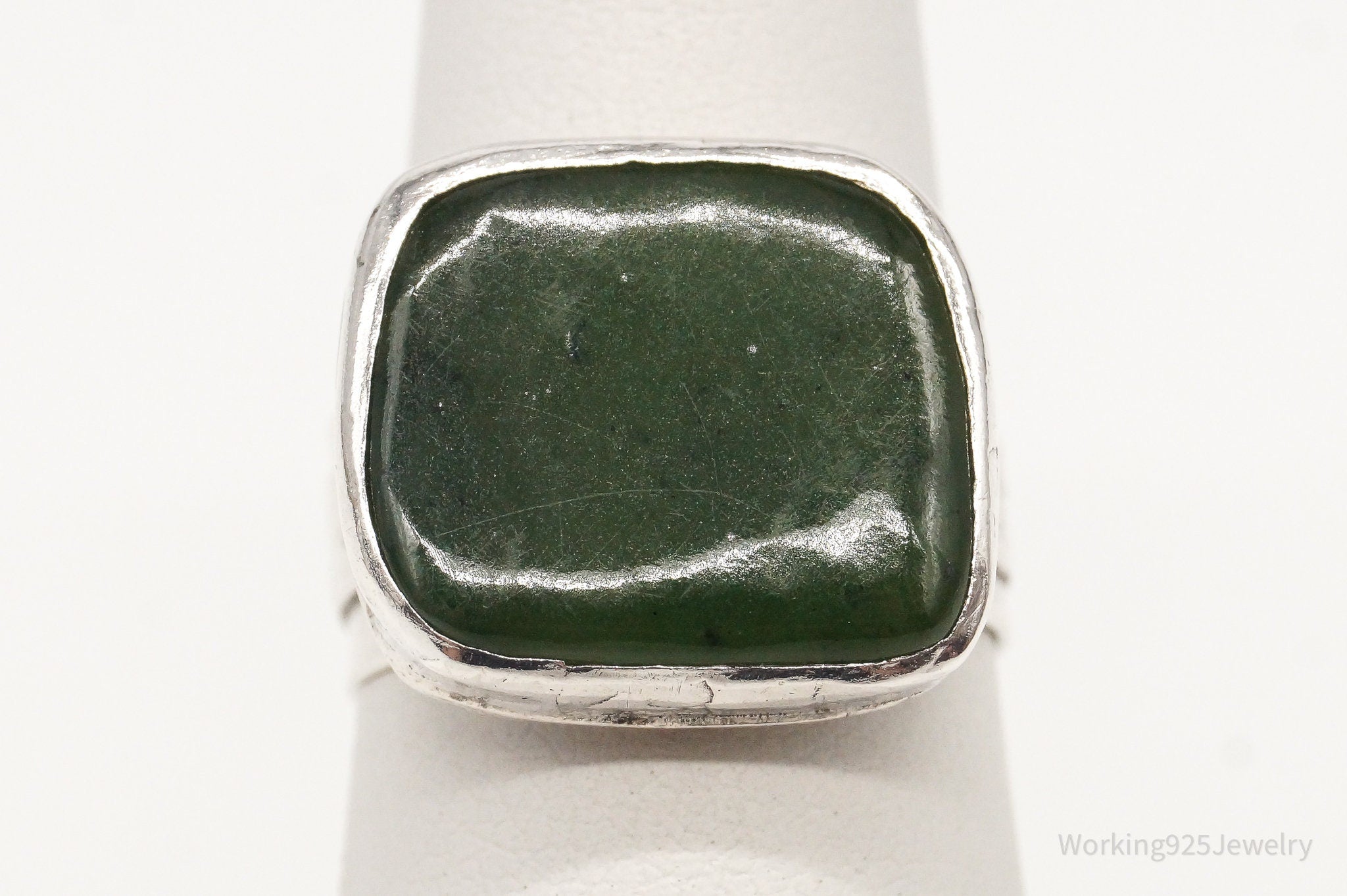 Vintage Green Jade Silver Ring - Size 4.75