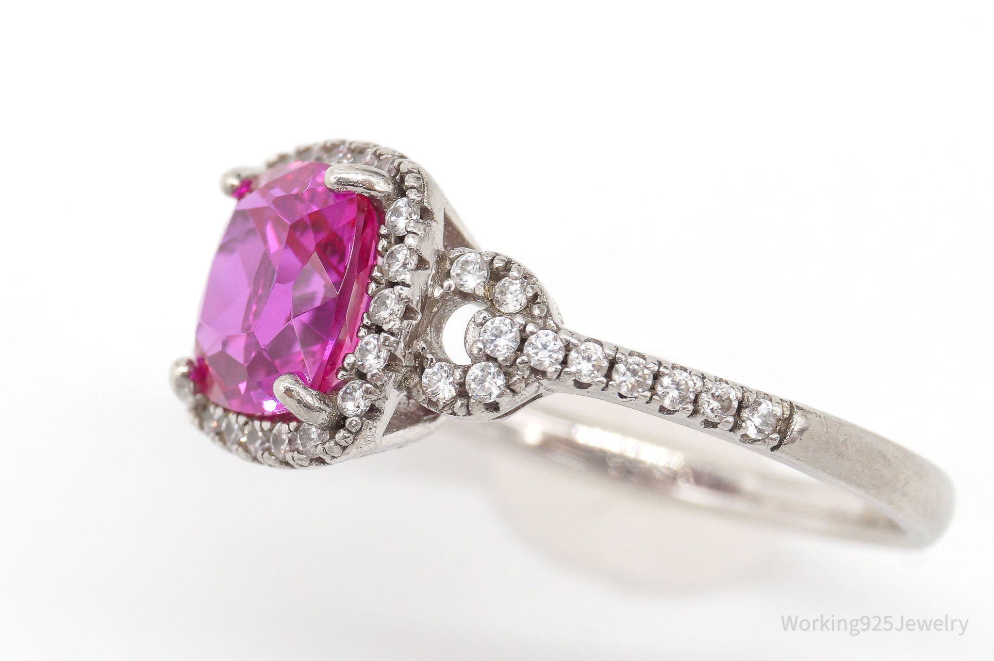 Designer Pink Sapphire Cubic Zirconia Sterling Silver Ring - Size 9