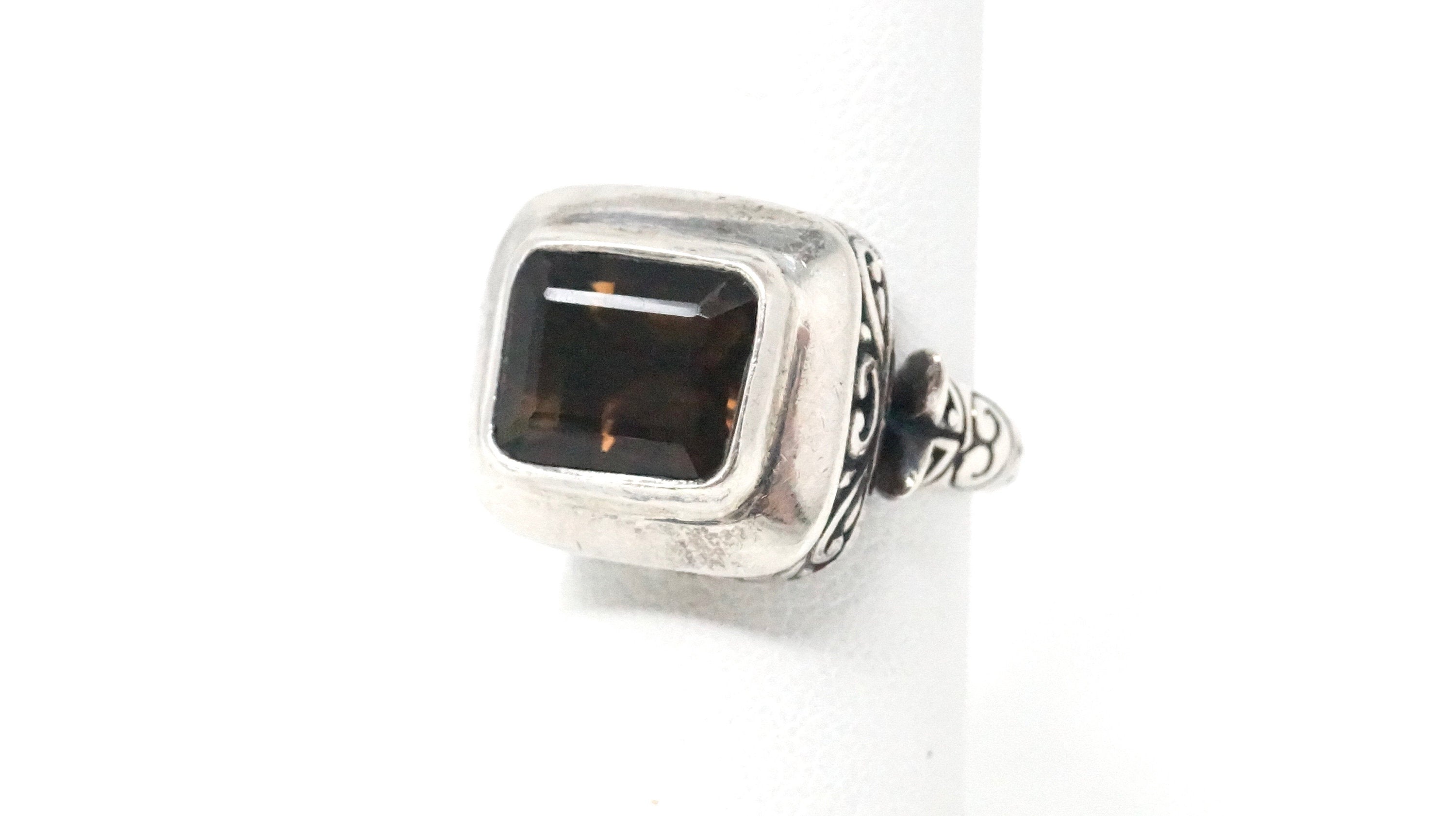 Vintage Designer AF Large Smoky Topaz Swirl Heart Sterling Silver Ring Size 5.5