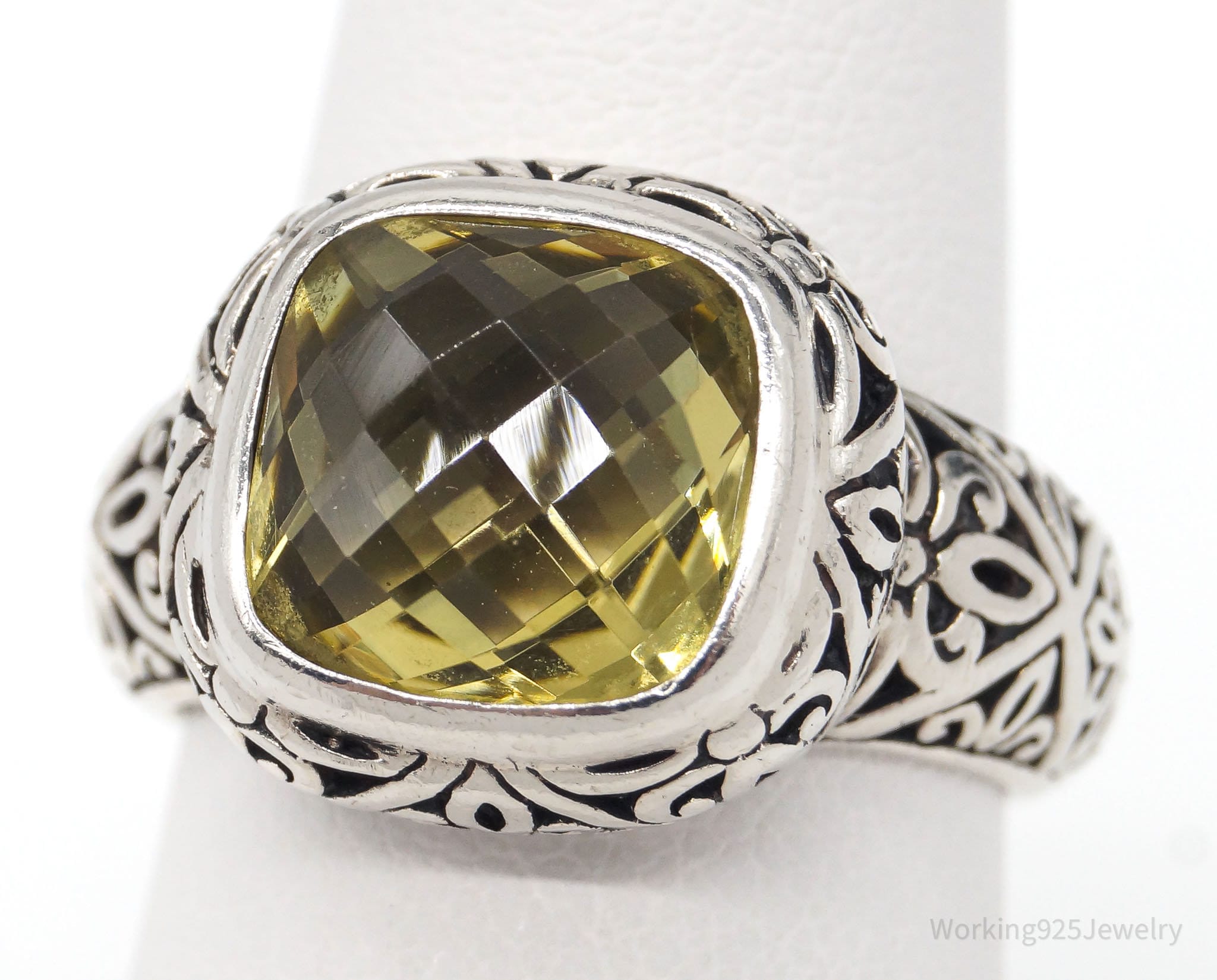 Vintage Janice Girardi Lemon Quartz Sterling Silver Ring - Size 7.75