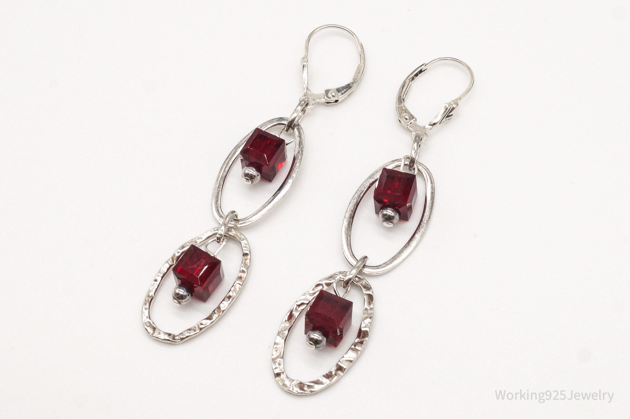 Vintage Garnet Sterling Silver Earrings