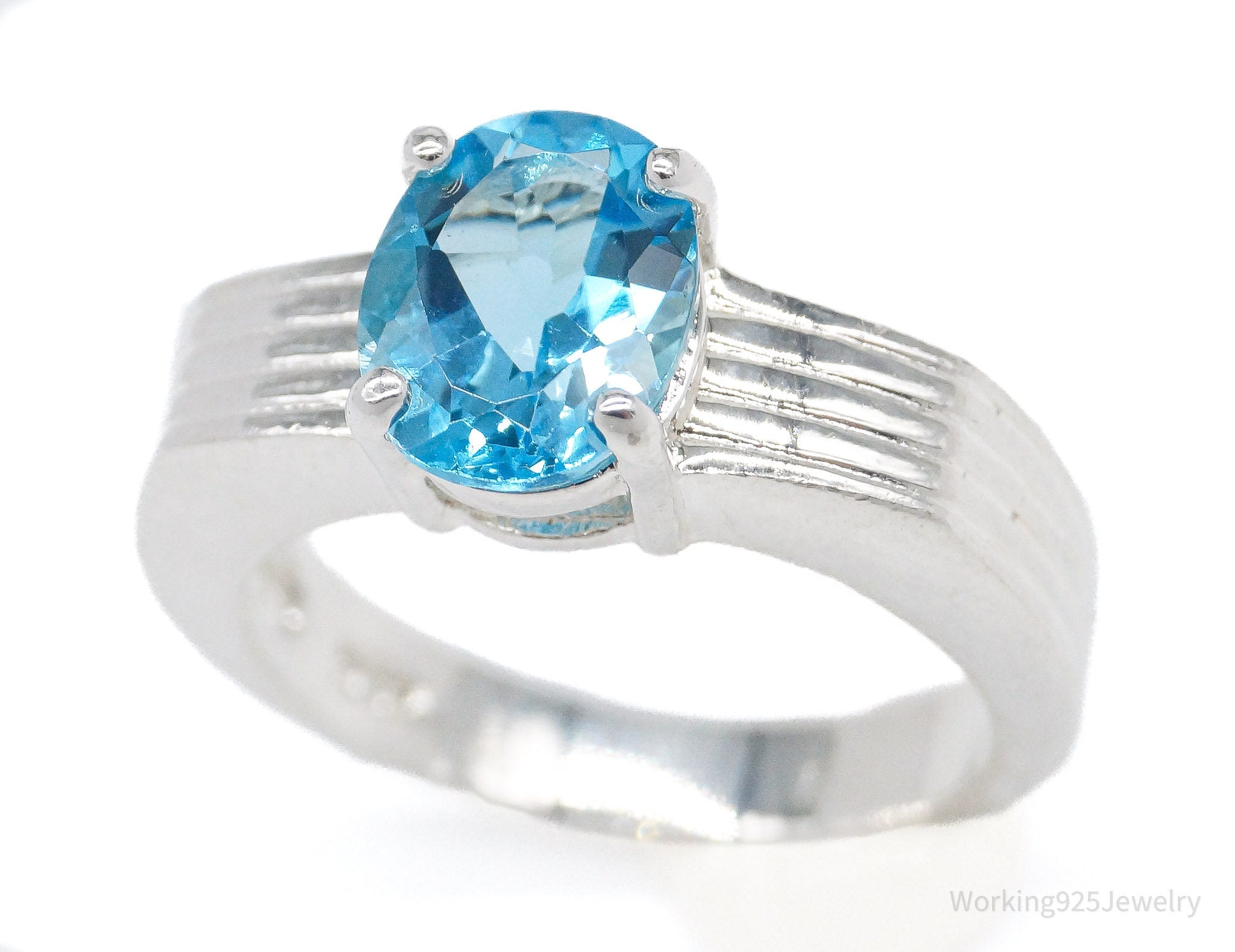 Vintage Blue Topaz Sterling Silver Ring - Size 6.75