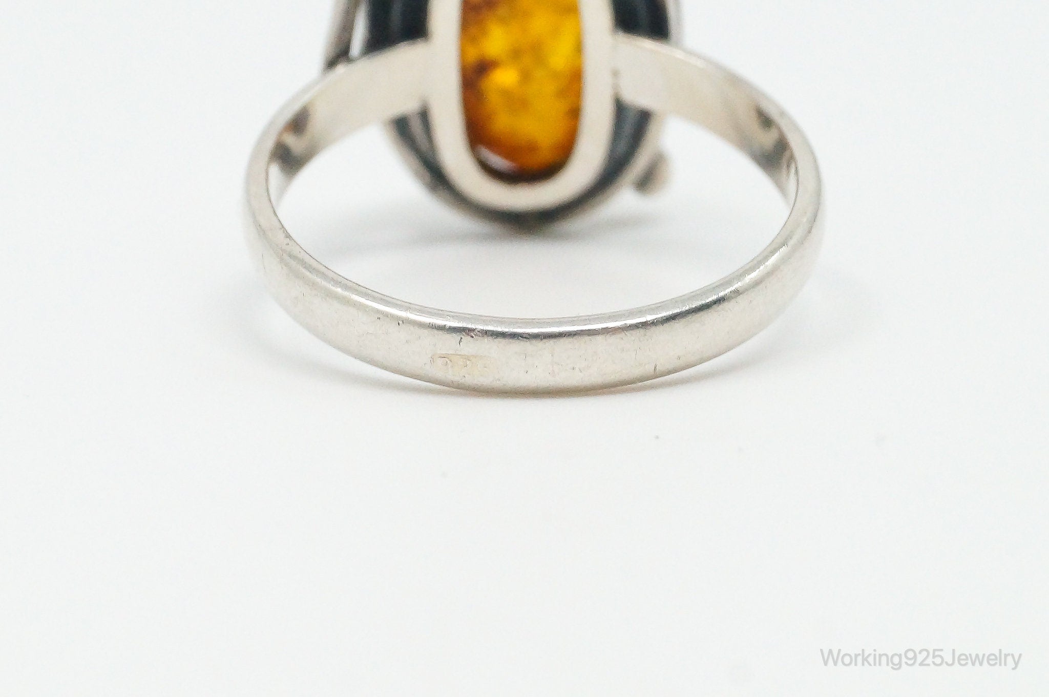 Vintage Baltic Amber Sterling Silver Ring - Size 6.25