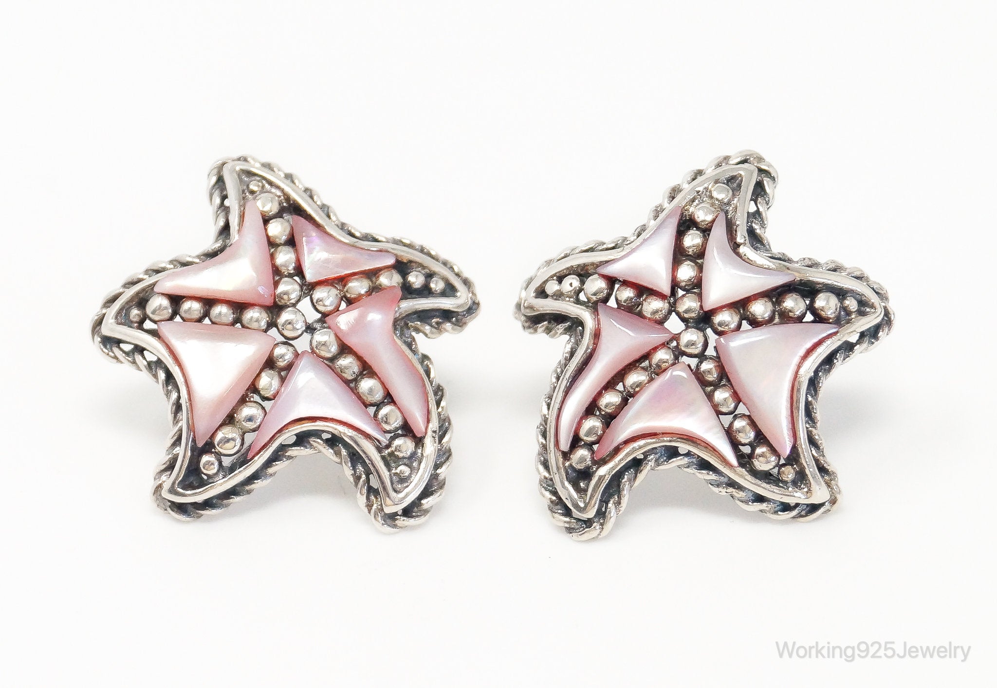 Designer CFJ Pink Mother Of Pearl Starfish Sterling Silver Earrings