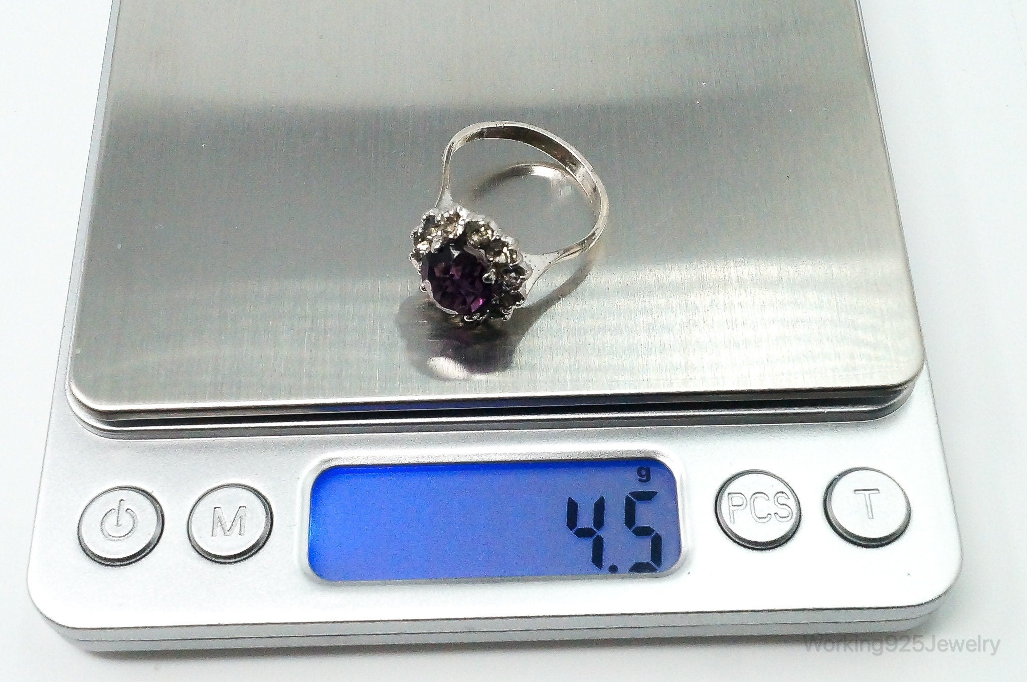 Antique Amethyst Rhinestone Sterling Silver Ring - Size 8.75