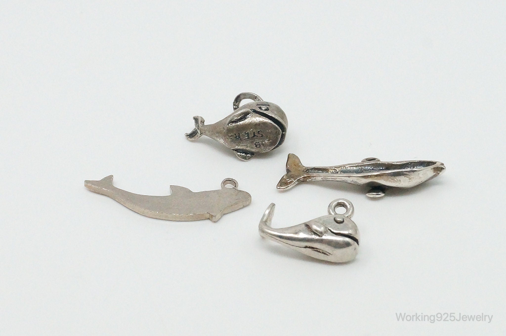 Vintage Antique Whales Sterling Silver Charms Lot