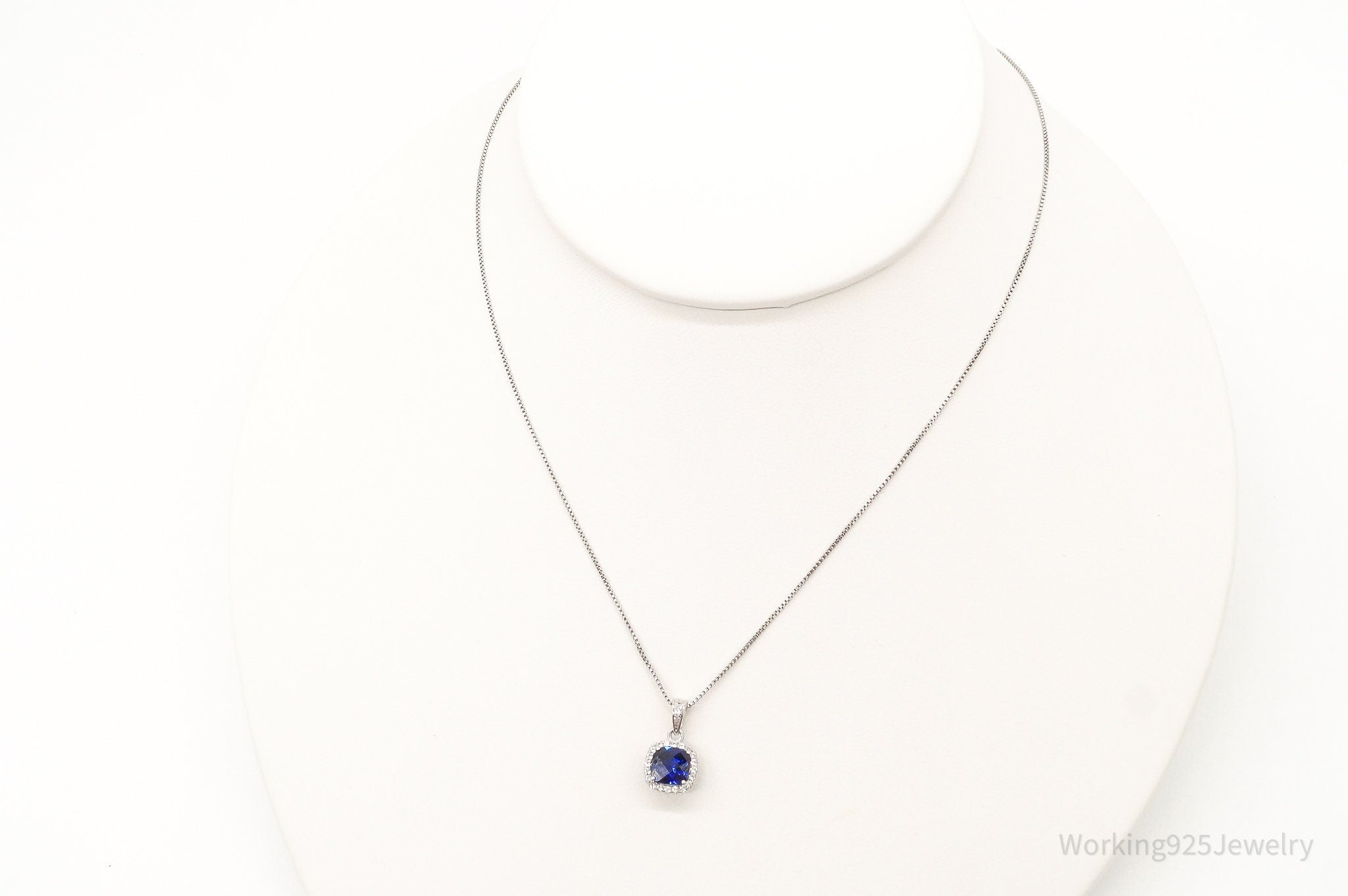 Blue Lab Sapphire Cubic Zirconia Sterling Silver Necklace